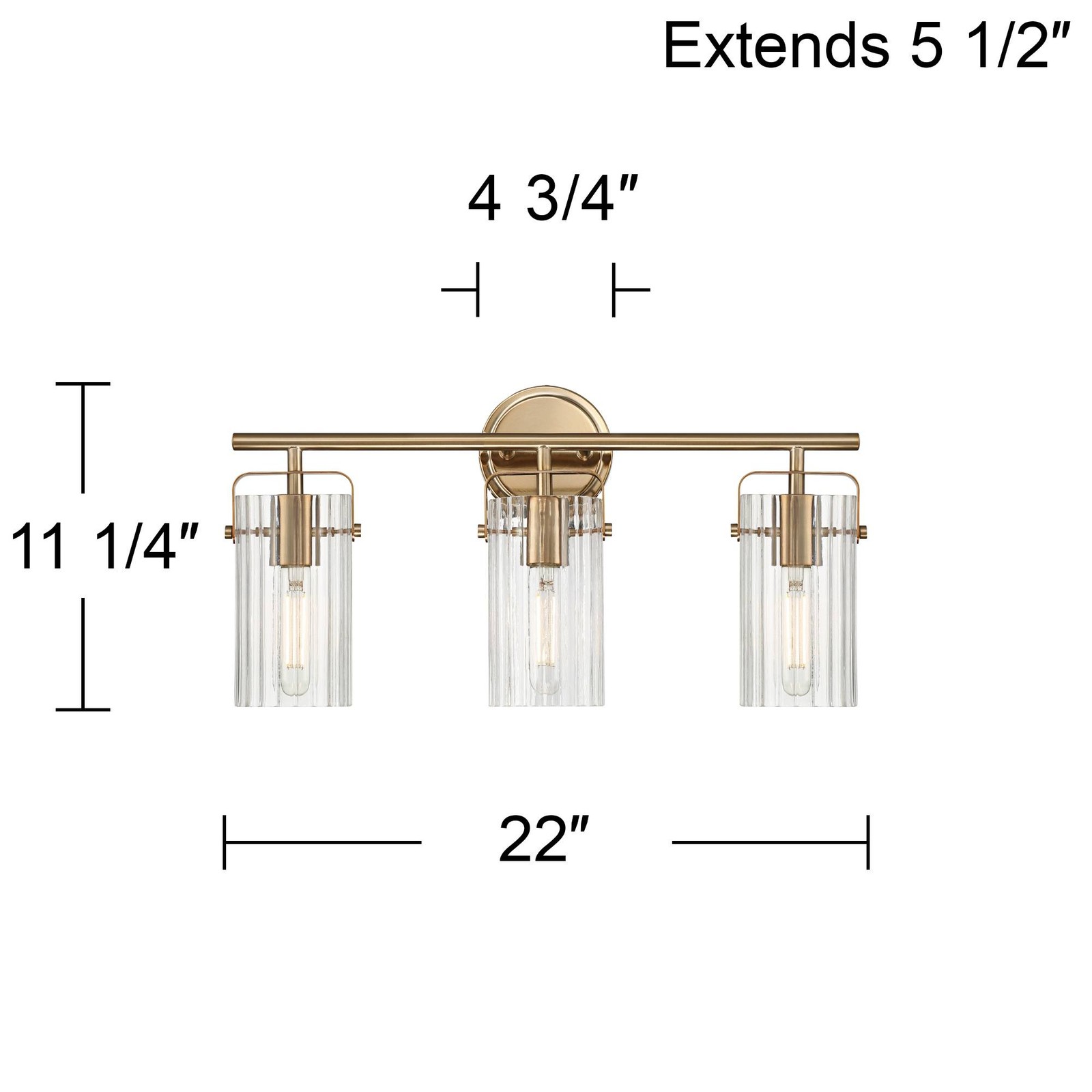 Regency Hill Emerson 22″W Warm Gold Fluted Glass 3-Light Bath Light