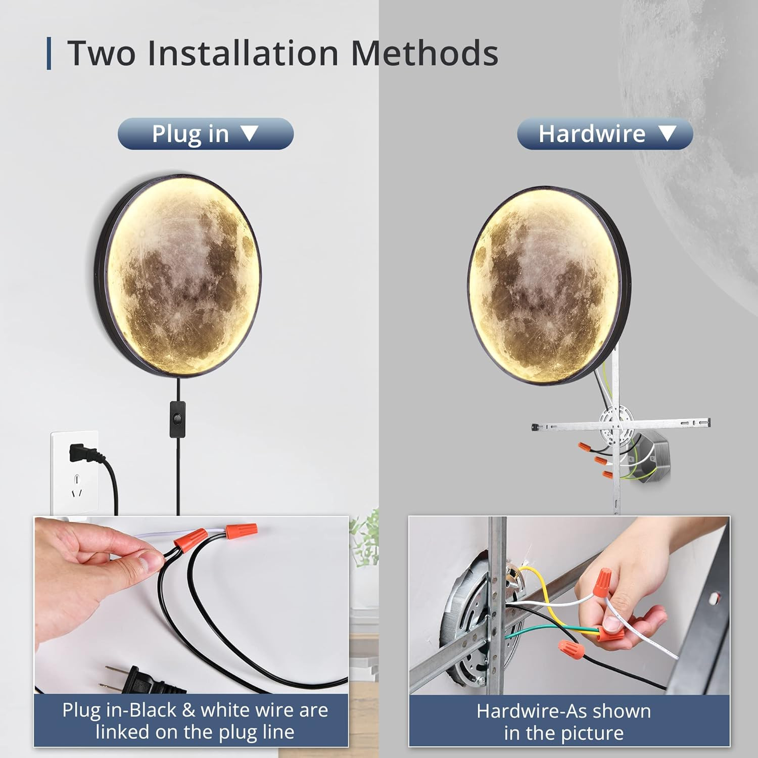 Dimmable Moon Wall Light 31.5 Inch Wall Lights with Remote Control Plug-In Moder
