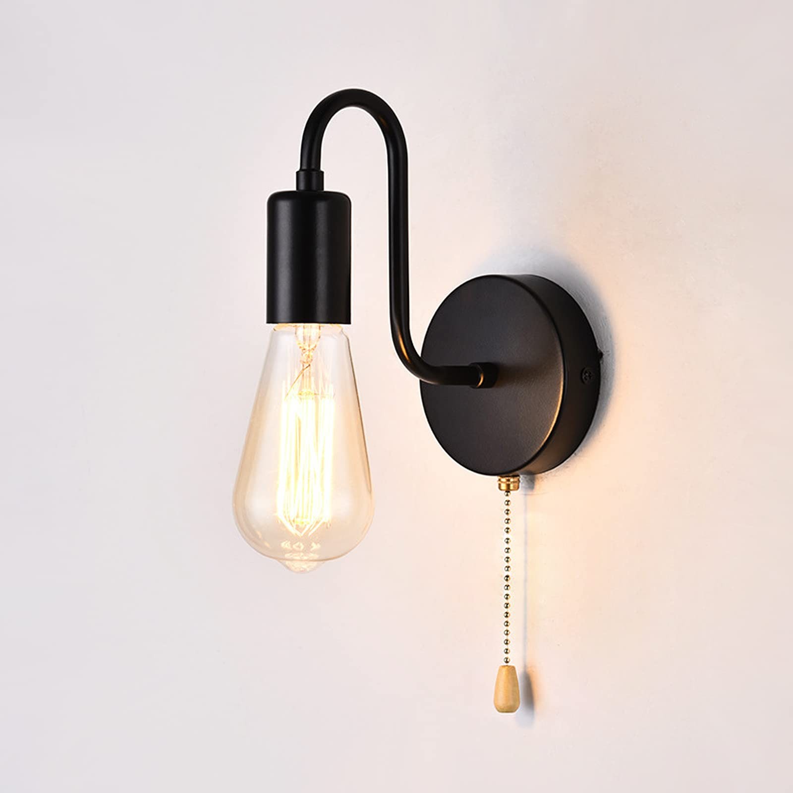 JZCDR Vintage Pull Chain Wall Sconce Light with Switch Black