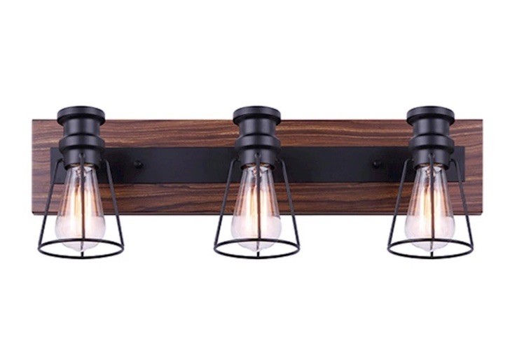 Canarm Blake 3 Light Vanity, Black/Faux Wood – IVL752A03BKW