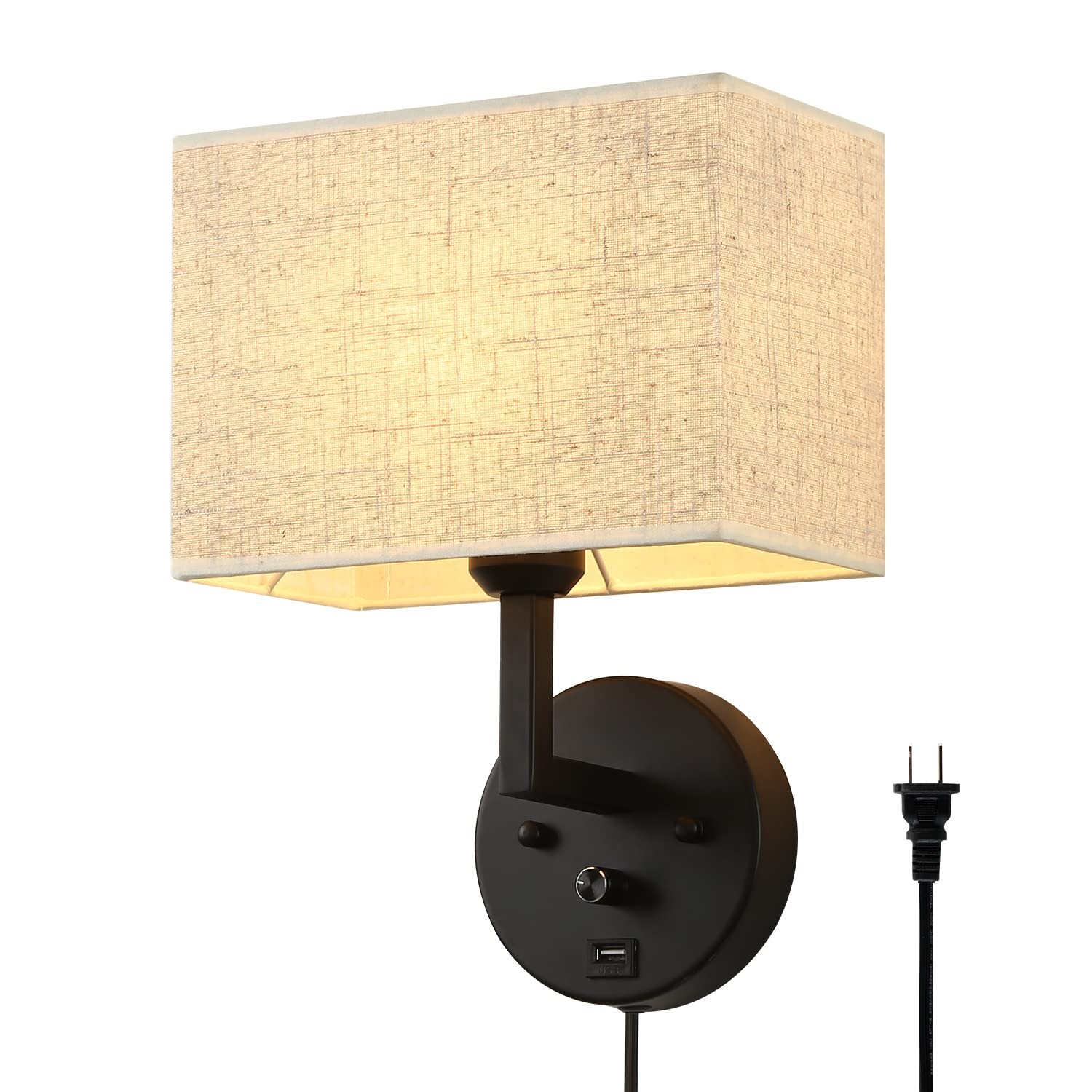 Plug In Wall Sconce With Dimmer Switch And Usb Port1light 9.5rectangular Linen