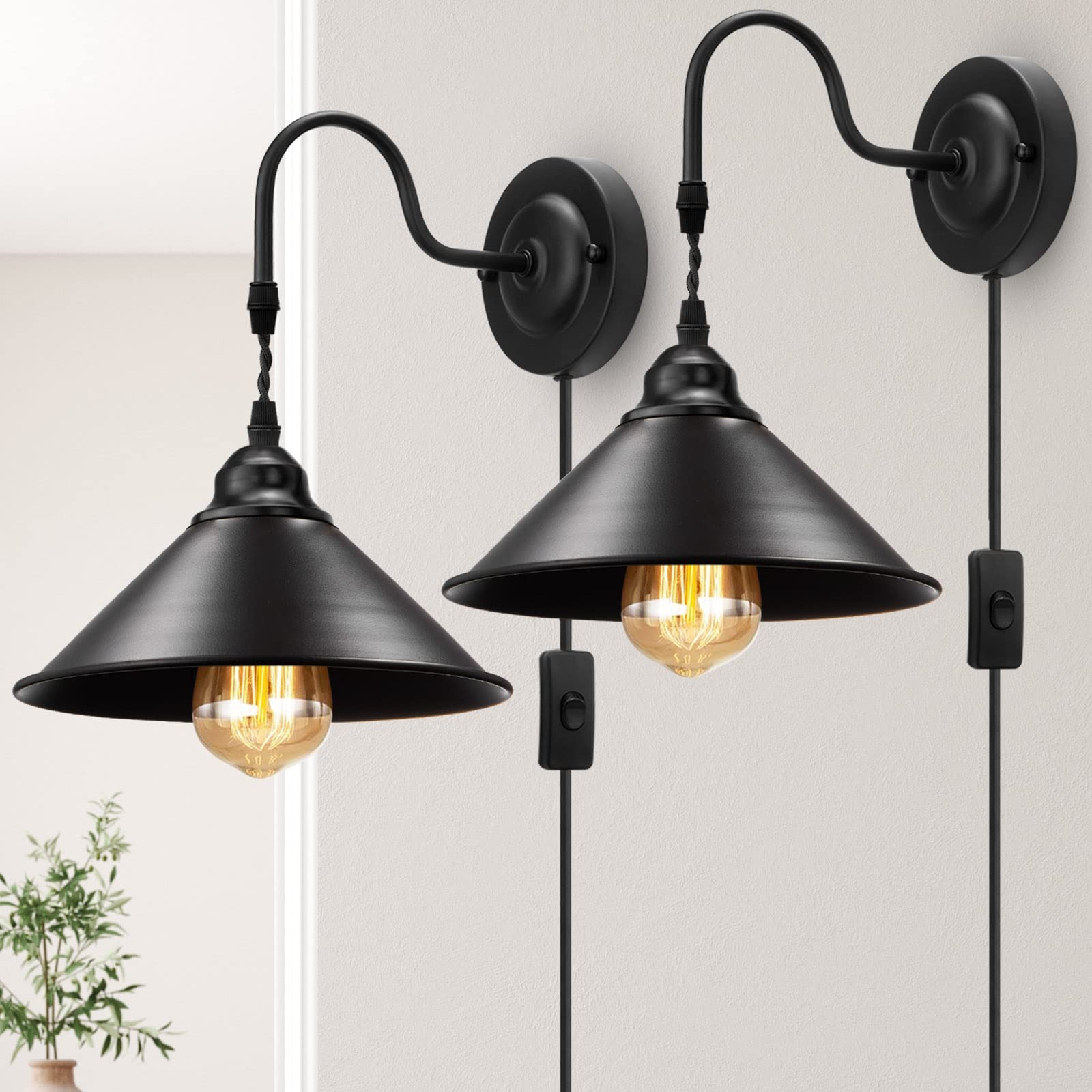 Plug in Wall Sconces, Vintage Plug in Wall Lamp Set of 2 with On/Off Switch, …