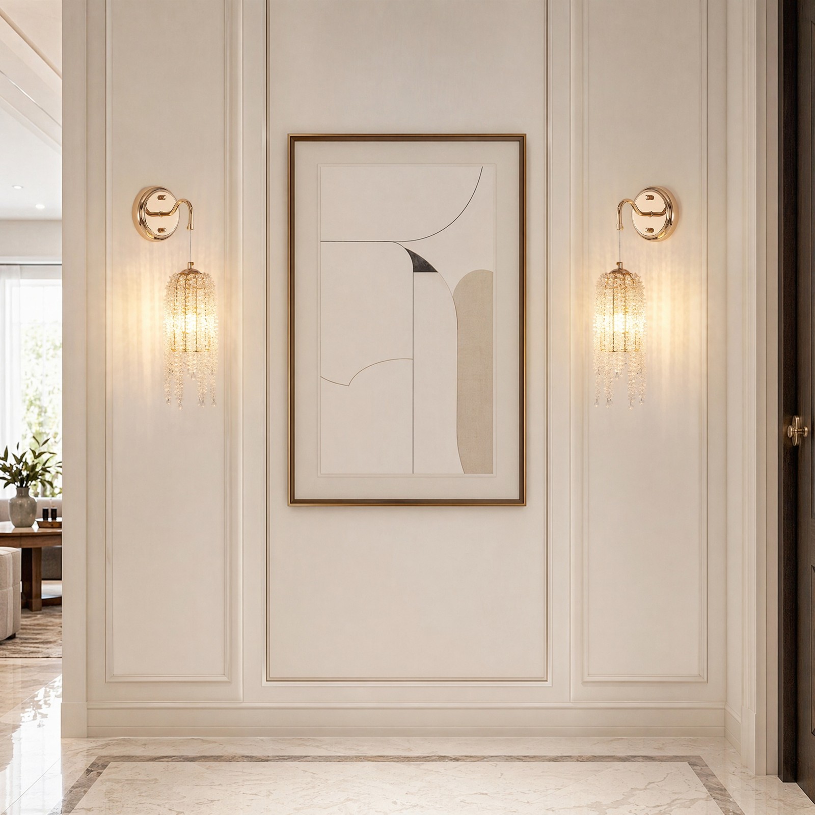 2 Pack 17 inch Gold Raindrop Crystal LED Wall Light Indoor Luxury Sconce Fixture