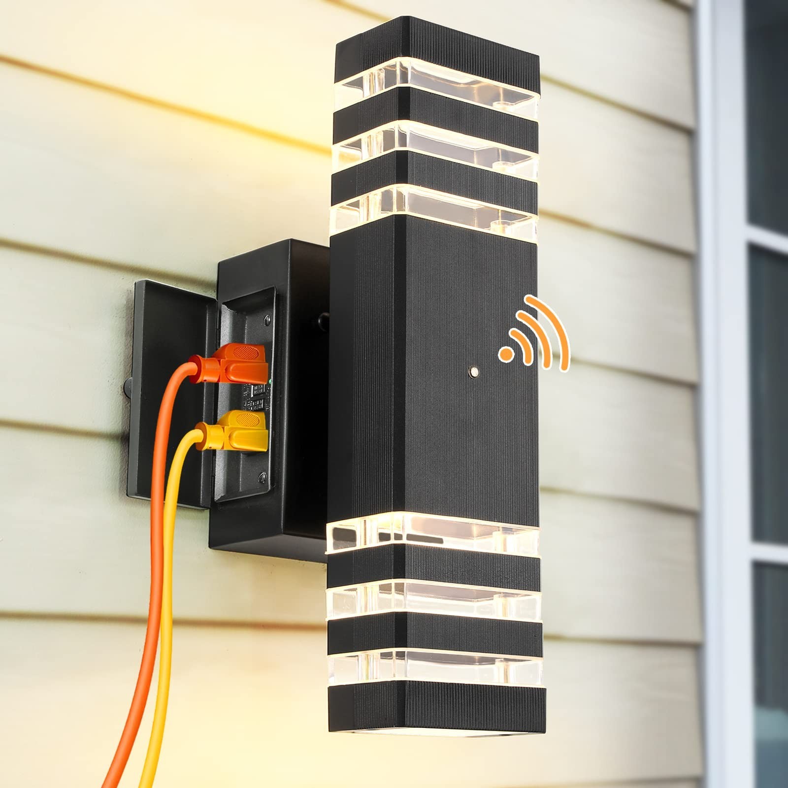 Dusk to Dawn Outdoor Light with GFCI Outlet, Porch Light with 2 Sockets, IP65…