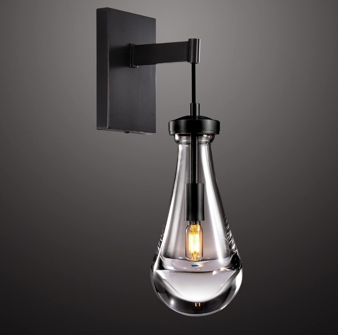 Raindrop Wall Sconces Black Wall Sconces With Clear Glass Wall Mounted (1pack)