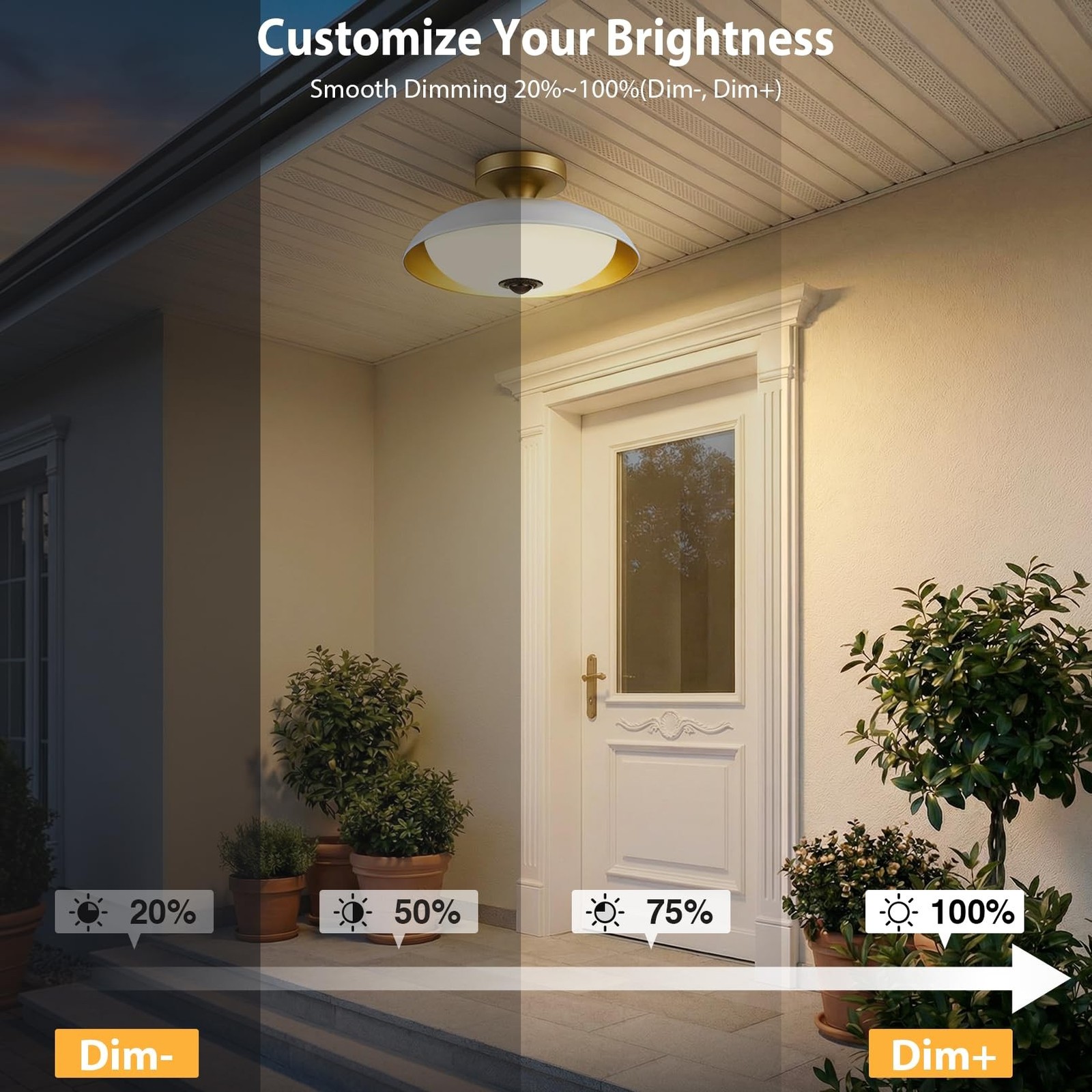 Outdoor Motion Sensor Ceiling Light with Remote, 24W Dimmable 2700K/3000K/350…