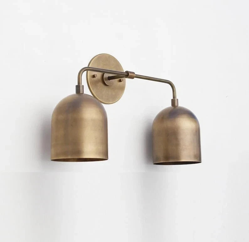 Antique Brass Double Dome Wall Sconce | Mid-Century Modern Bathroom Vanity Light