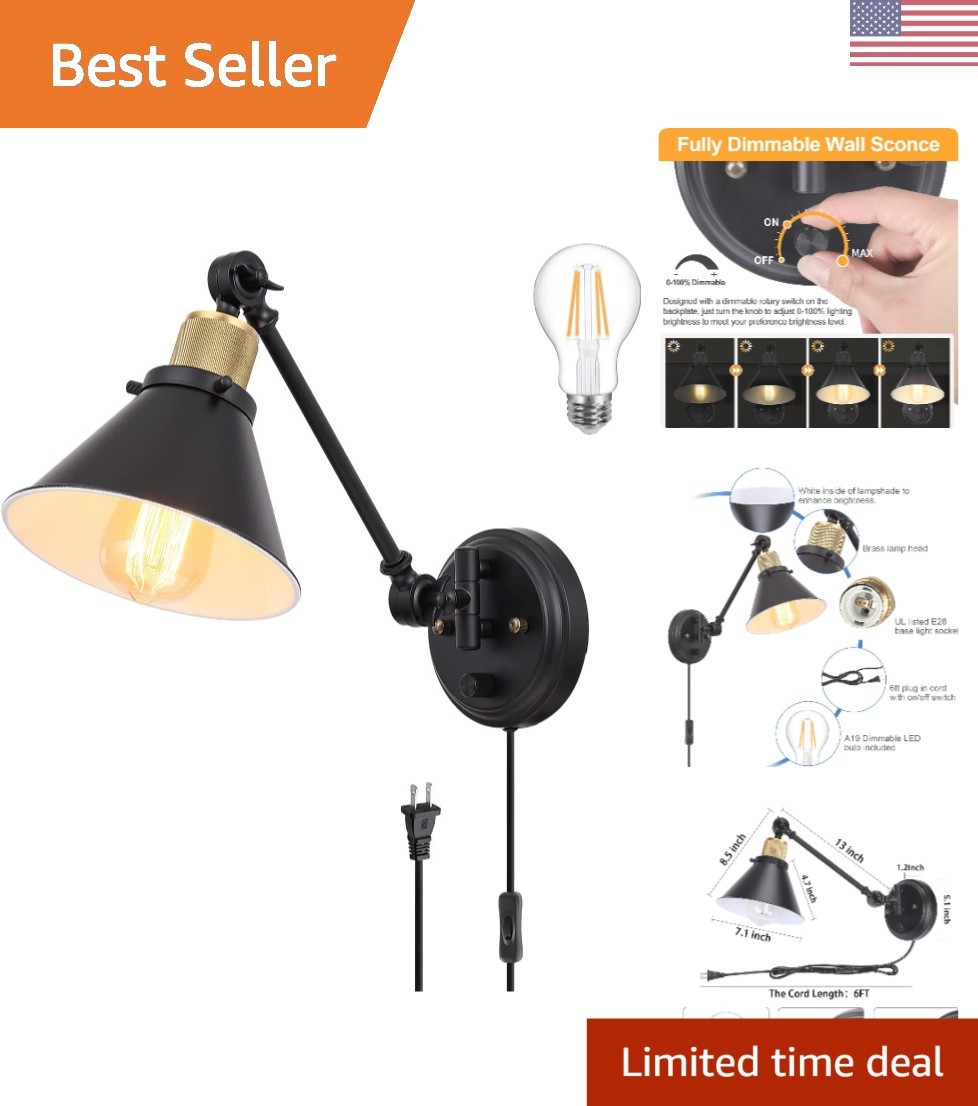 Adjustable Swing Arm Wall Sconce with Dimmable Lighting – Perfect for Any Room