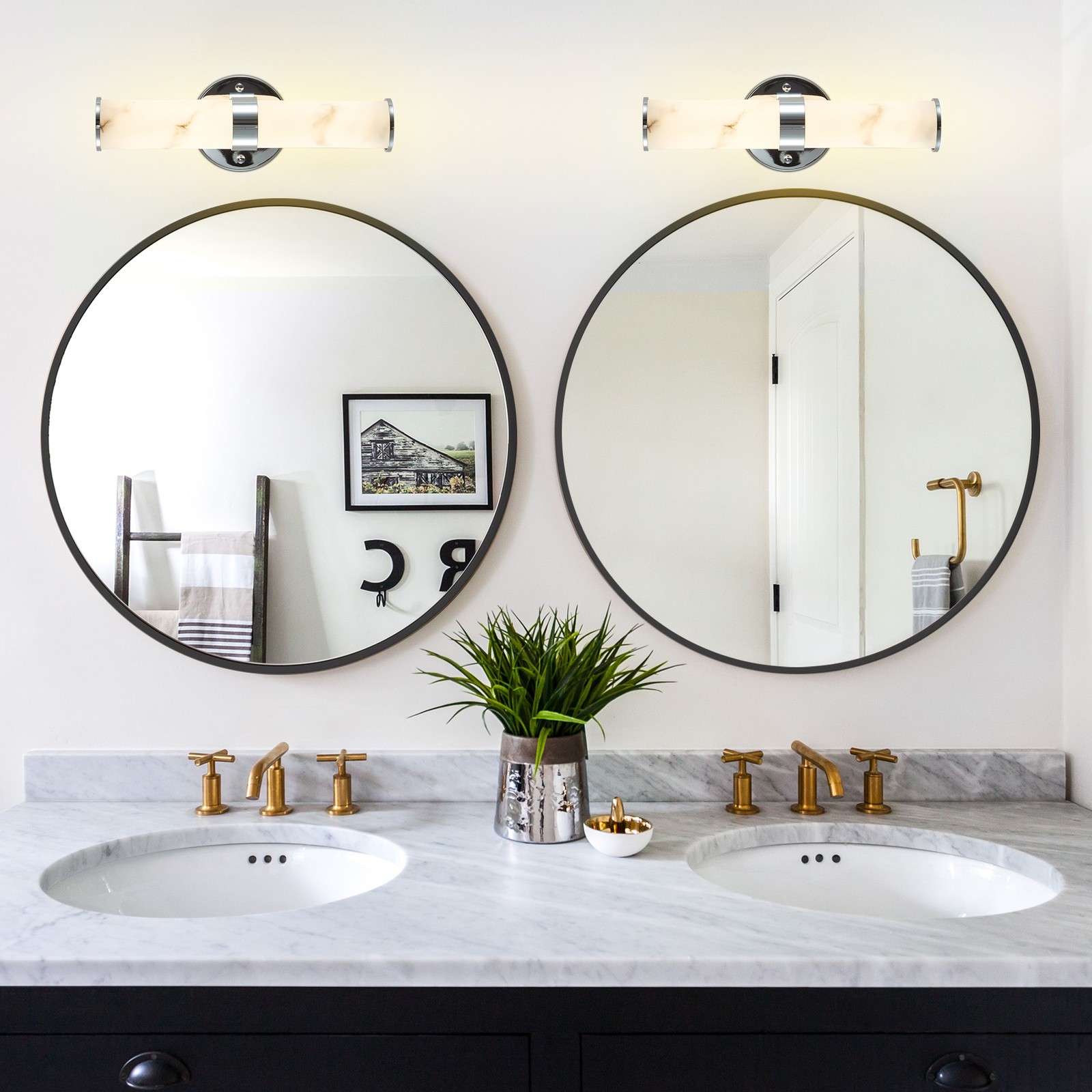 Modern Chrome 2 Pack indoor LED Wall Sconce Light Marble Texture Bedroom Fixture