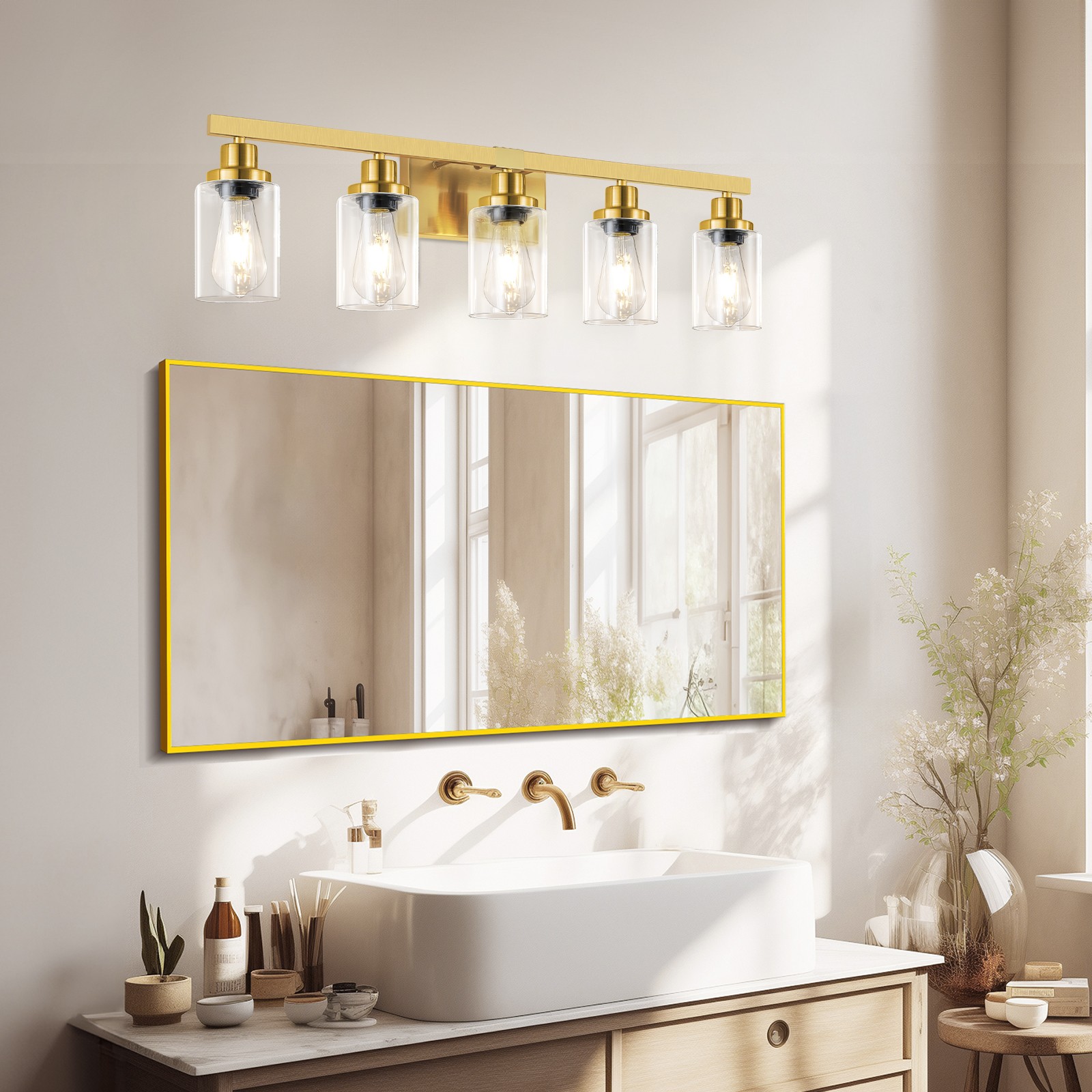 31 Inch 5 Lights LED Vanity Light Bathroom Mirror Wall Lamp Gold Modern Fixture