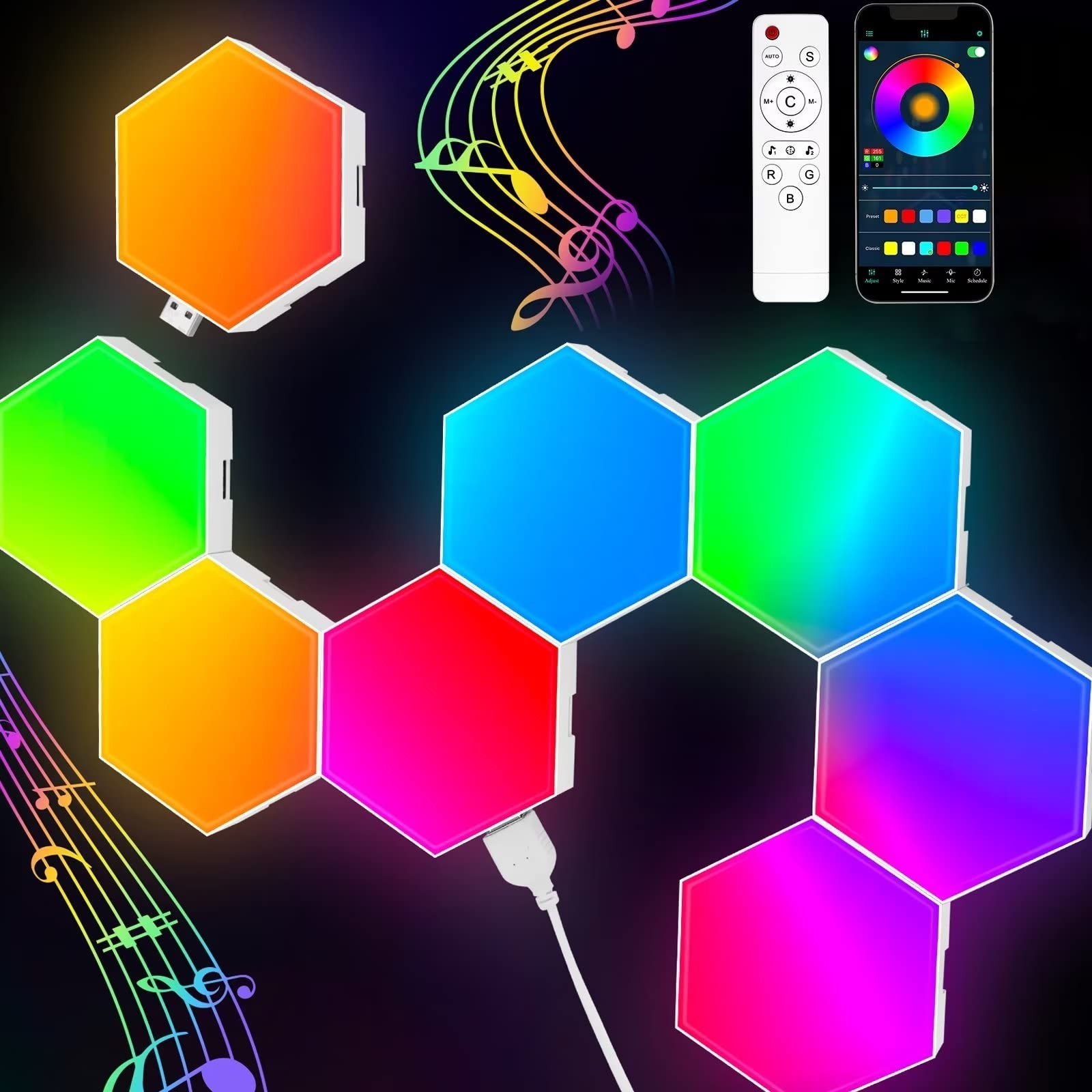 TISOFU Hexagon Lights (8 Pack) LED Wall Panels RGB Gaming Lights with APP Smart