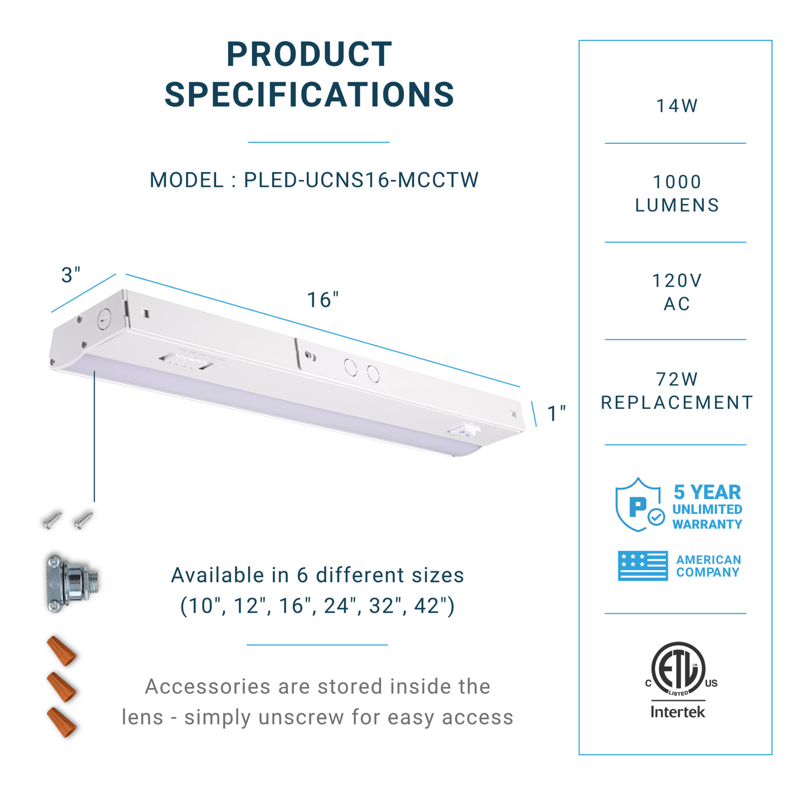 PARMIDA LED 16″ Under Cabinet Light 3CCT Hardwired Dimmable Kitchen Counter