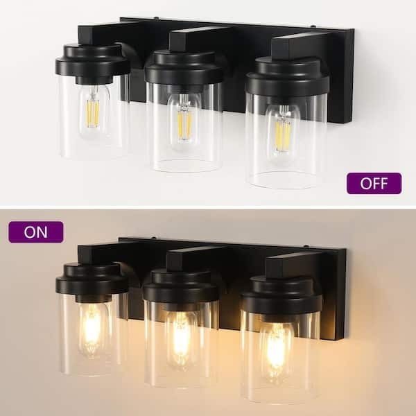 GMGSROM 16″ Matte Black Farmhouse Bathroom Vanity Light with Clear Glass Shade