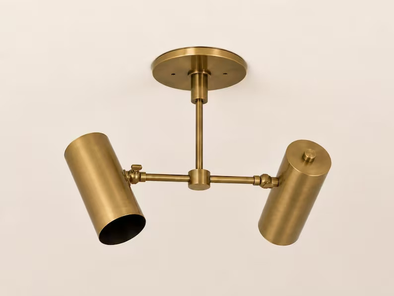 Mid Century Modern Dual Shade Brass Wall Scone – Adjustable Semi Flush Mount