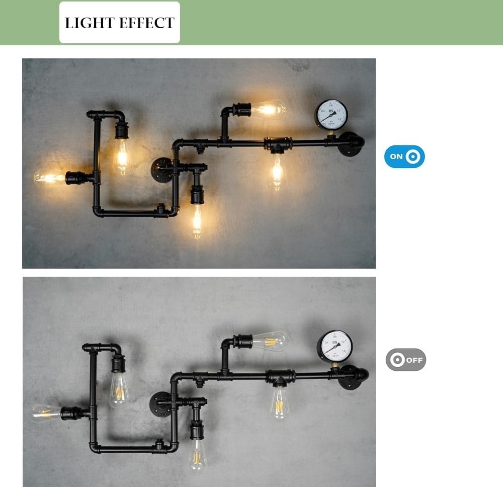 Industrial Water Pipe Wall Sconce, Steam Punk Wall Mount Lamp, 35.4″ Cool Wall..