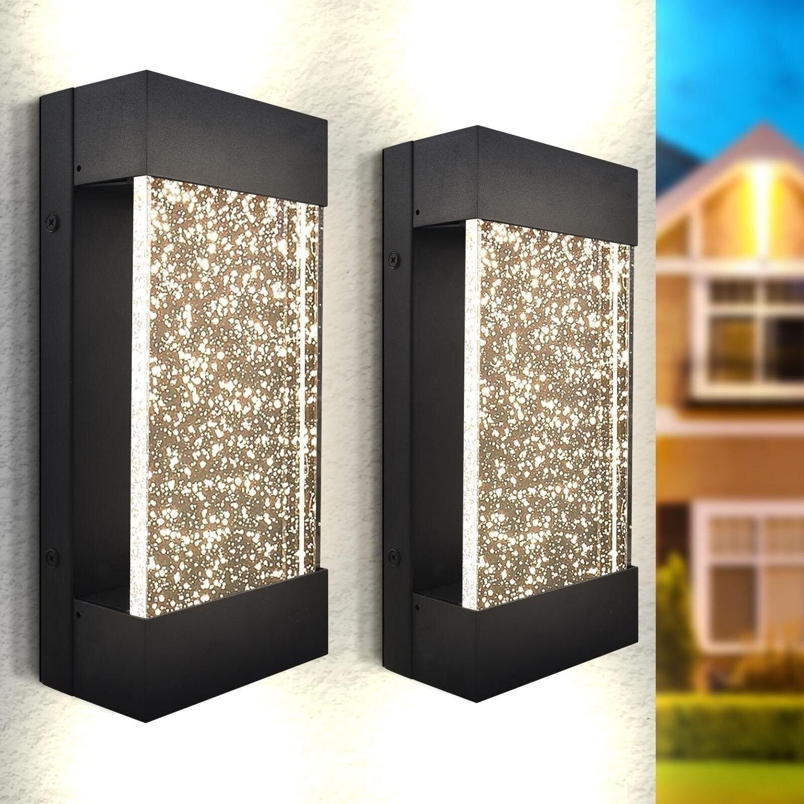 Luxrite LED Up Down Outdoor Wall Lights Bubble Glass 3CCT IP65 12″ 2-Pack