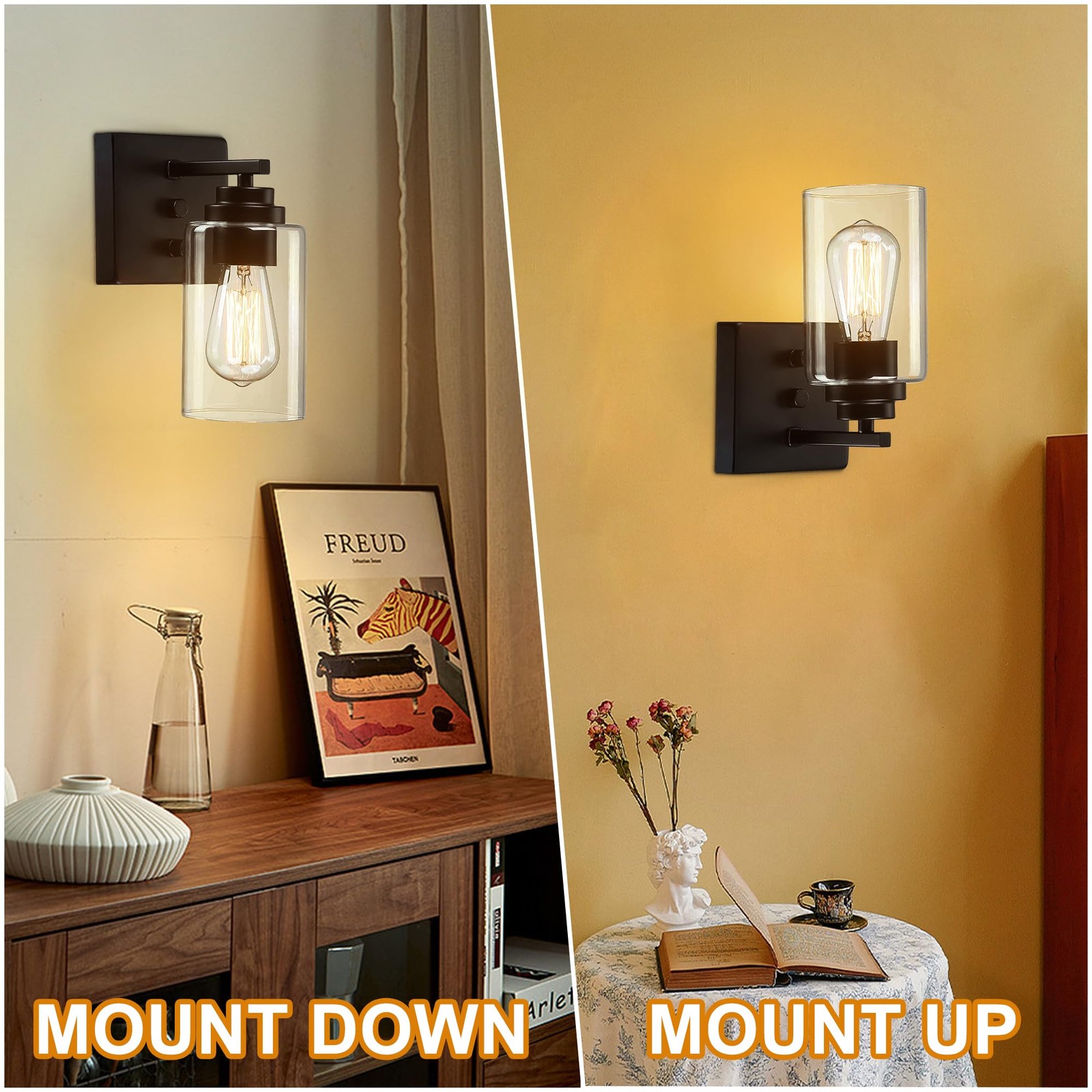 Wall Sconces Set of Two, Bedside Wall Lamps with Rotary Switch for Bedroom, M…