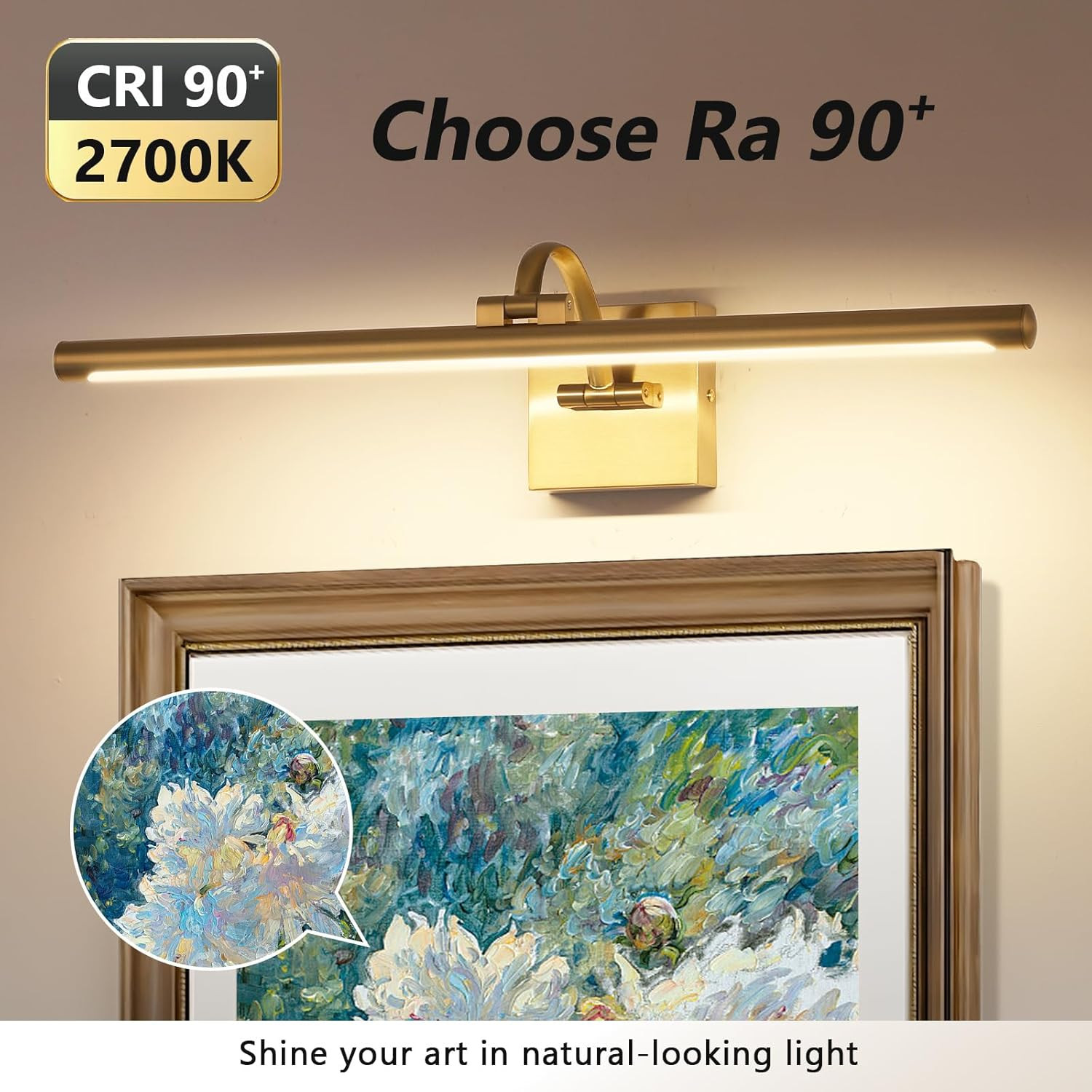 23.6 Brass LED Picture Light Dimmable Wall Art Frame Light Warm White 14W