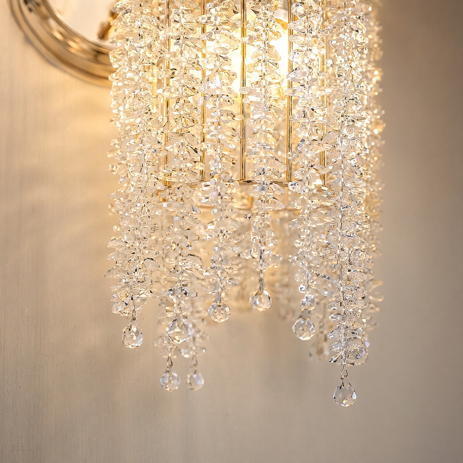 2 Pack 17 inch Gold Raindrop Crystal LED Wall Light Indoor Luxury Sconce Fixture