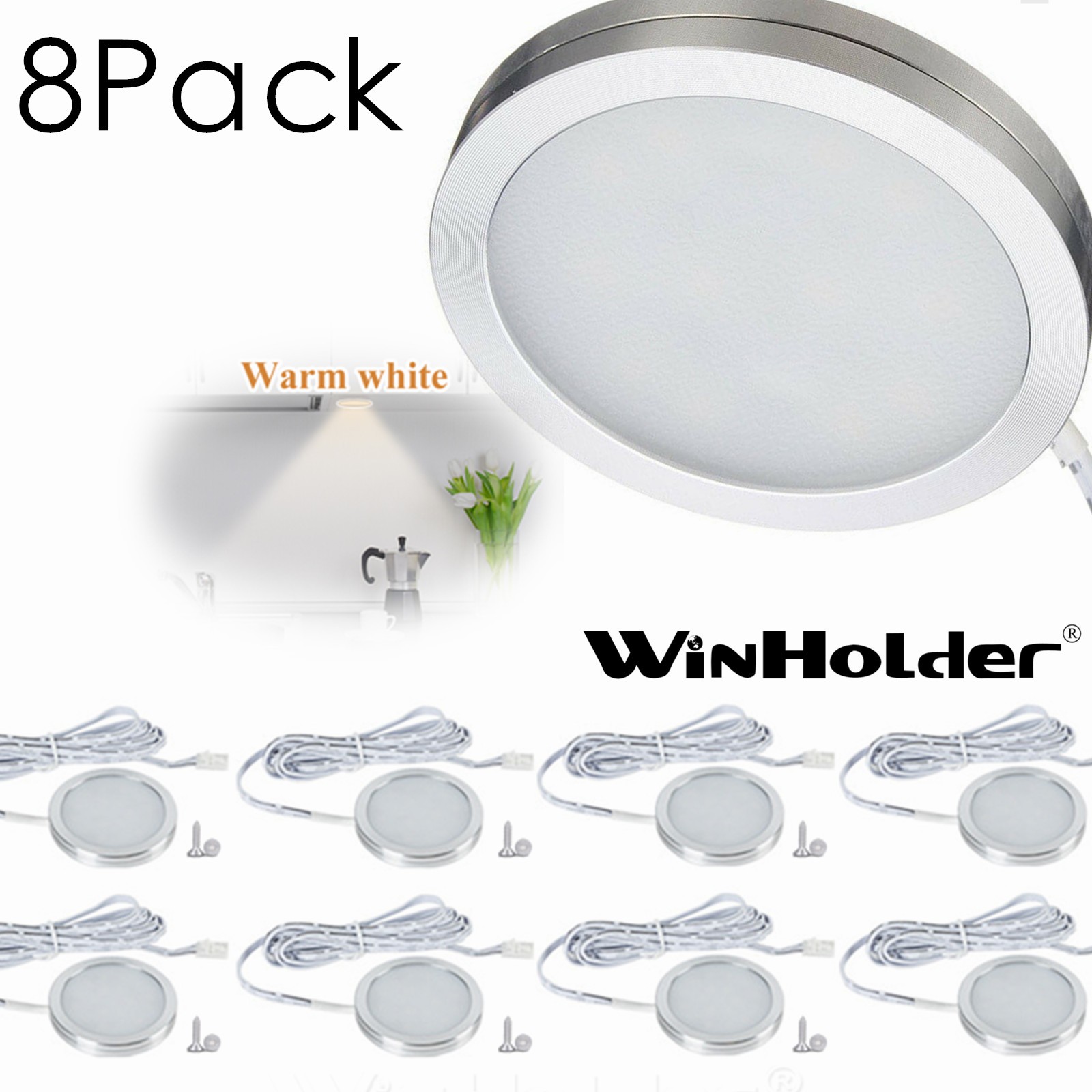 8PCS LED Under Cabinet Lighting Plug in 3000k Warm White Under Counter Light
