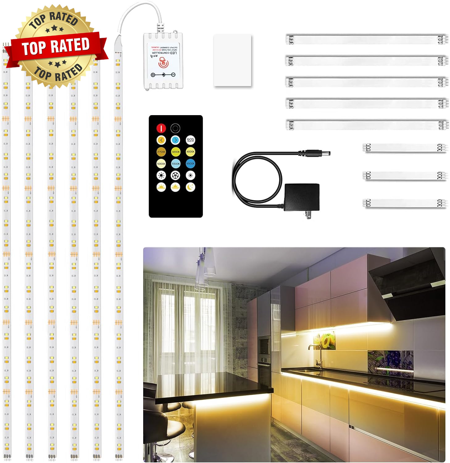 under Cabinet Lights, 6 PCS under Cabinet Lighting with Remote, Dimmable LED Str