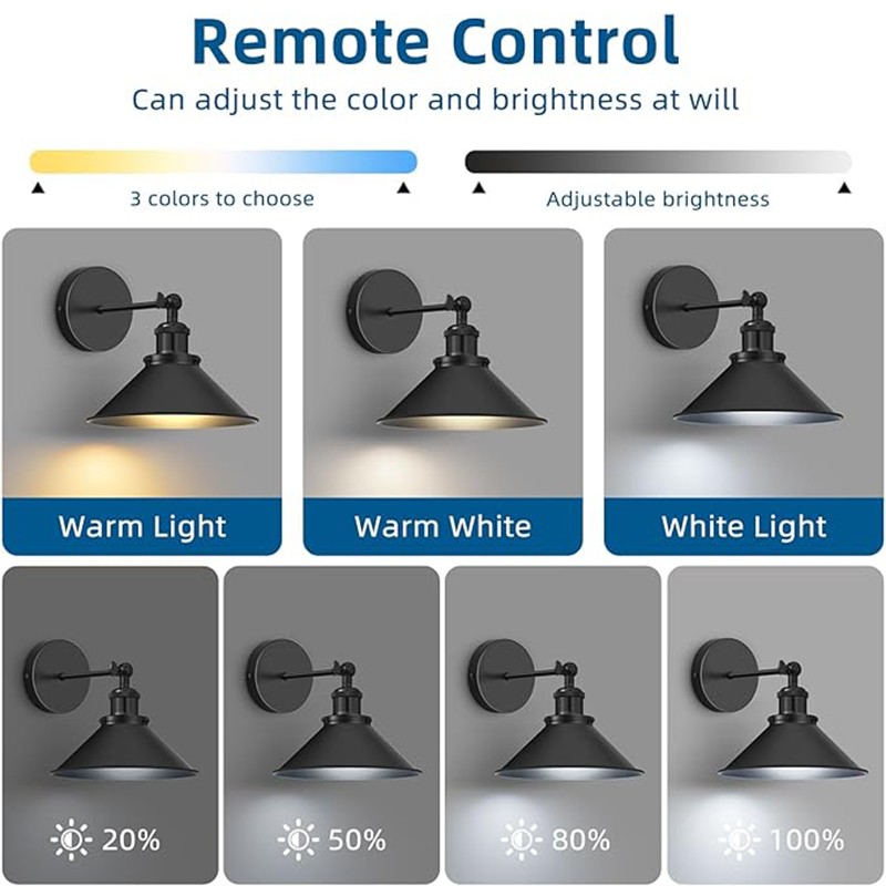 Set of 2 Battery Operated Wall Sconces with Remote Control Wireless Wall Light