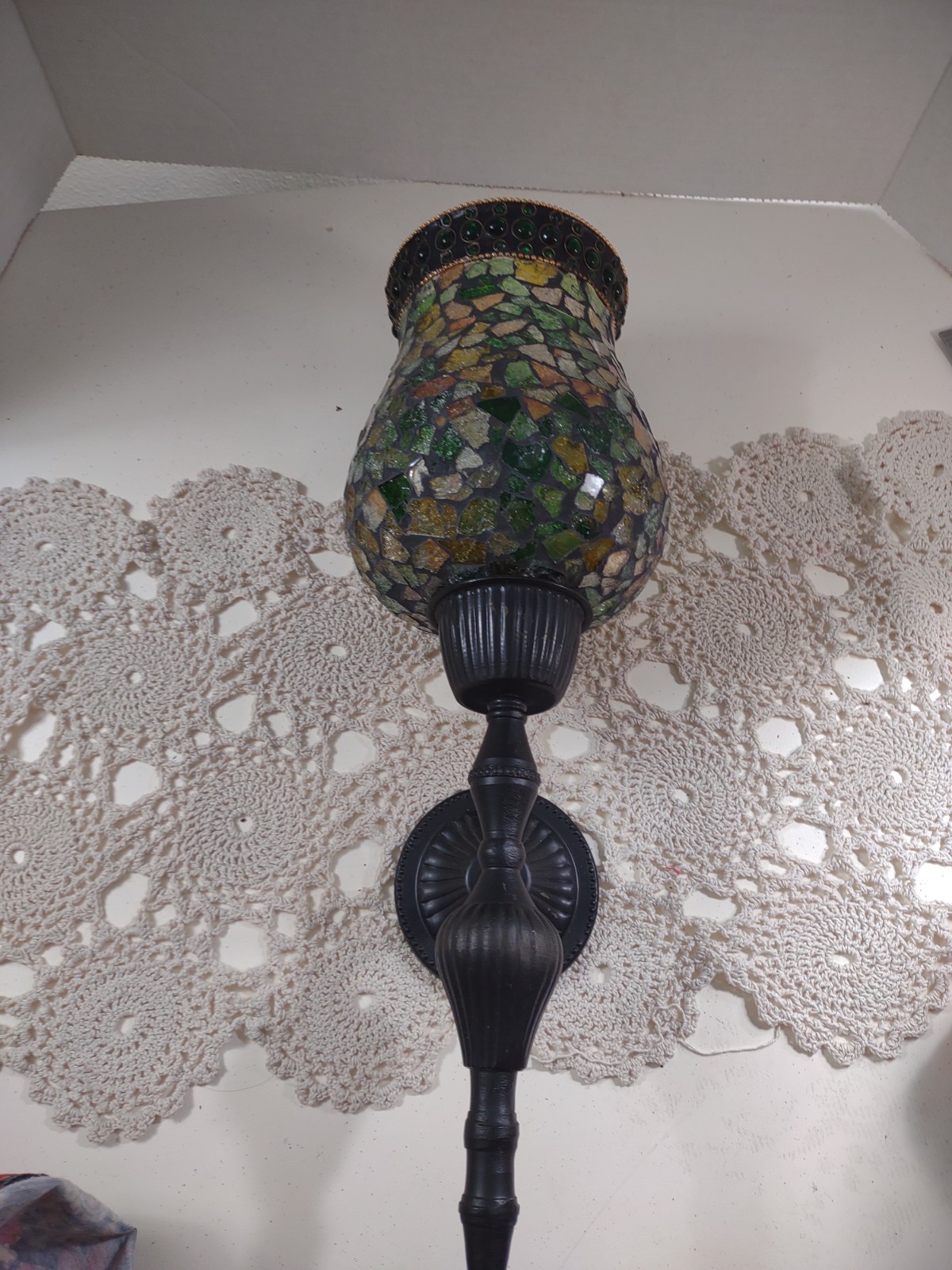 Mosaic Turkish Sconce Wall Candle Light Moroccan Colorful Green Yellow Multi