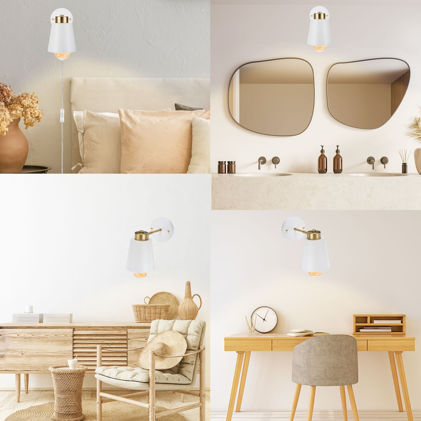 2Pack Plug in Wall Sconces with Plug-in Cord On/Off Switch for Bedside White
