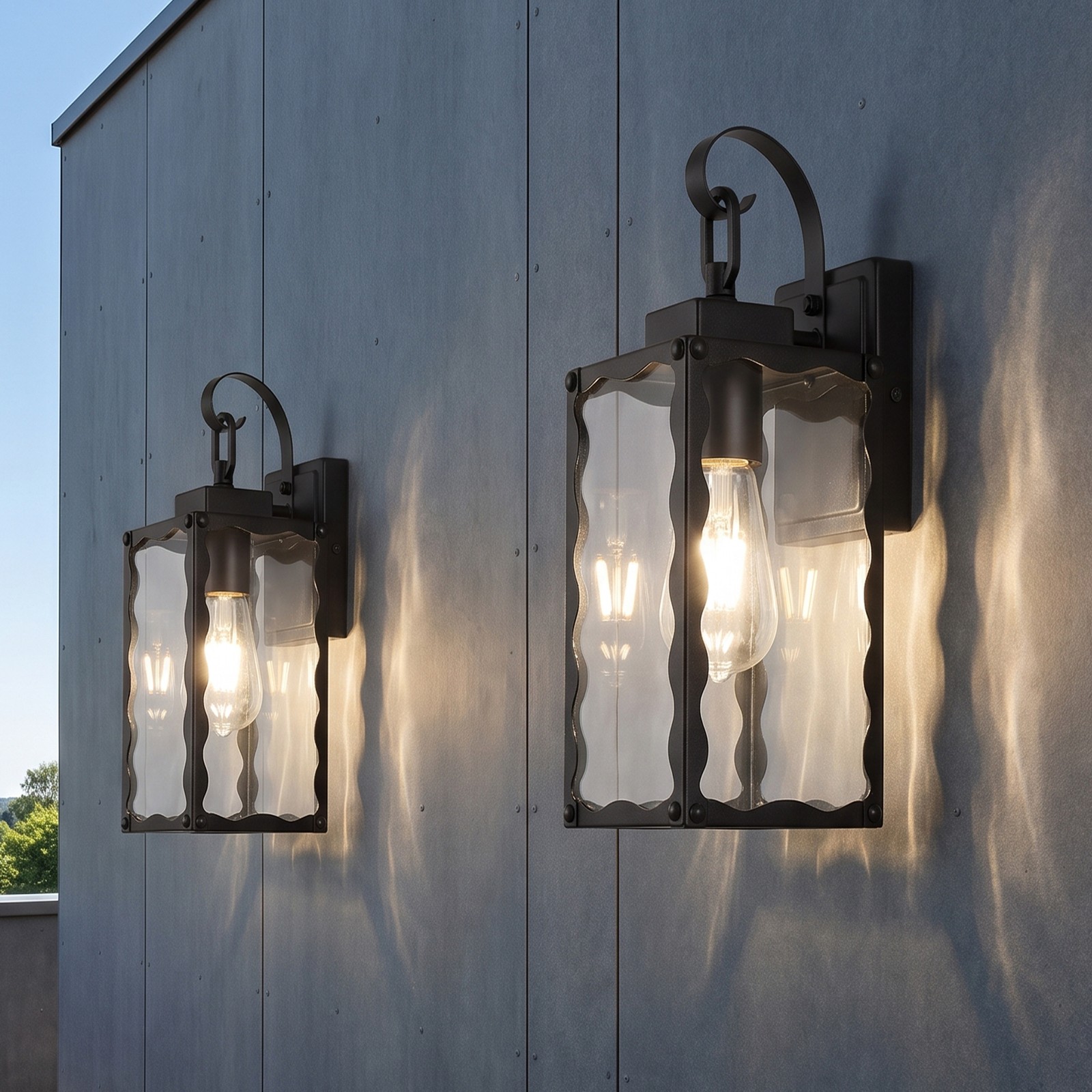 2 Pack 15″ Outdoor Wall Light Glass Porch Exterior Mount Sconce Black Fixture