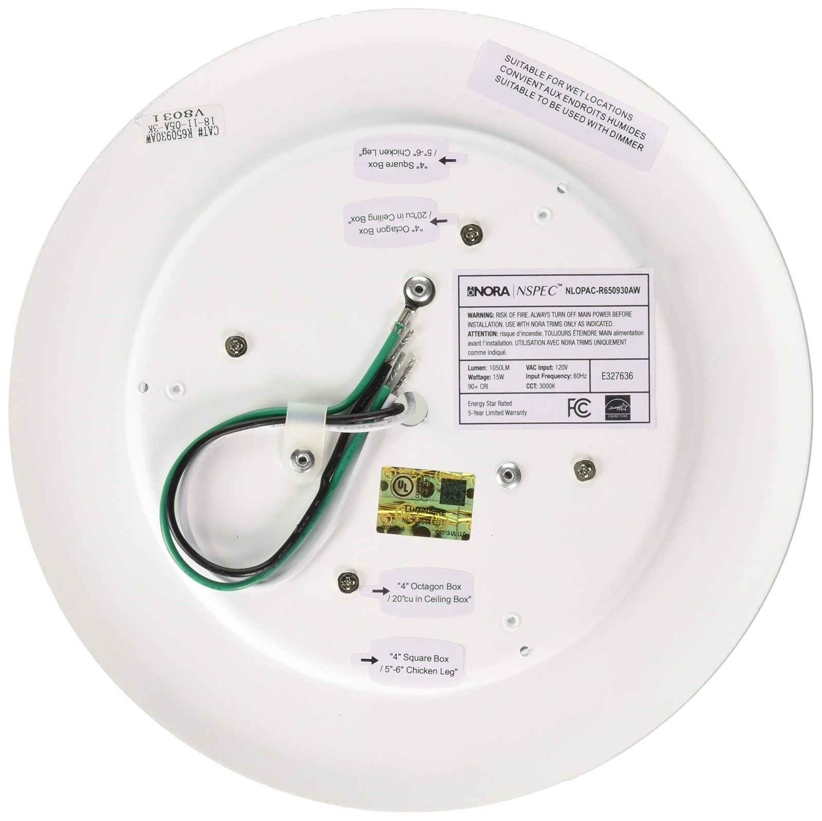 Nora Lighting NLOPAC-R650930AW NLOPAC-R650930AW-15 Watt LED 6″ Surface Mount …