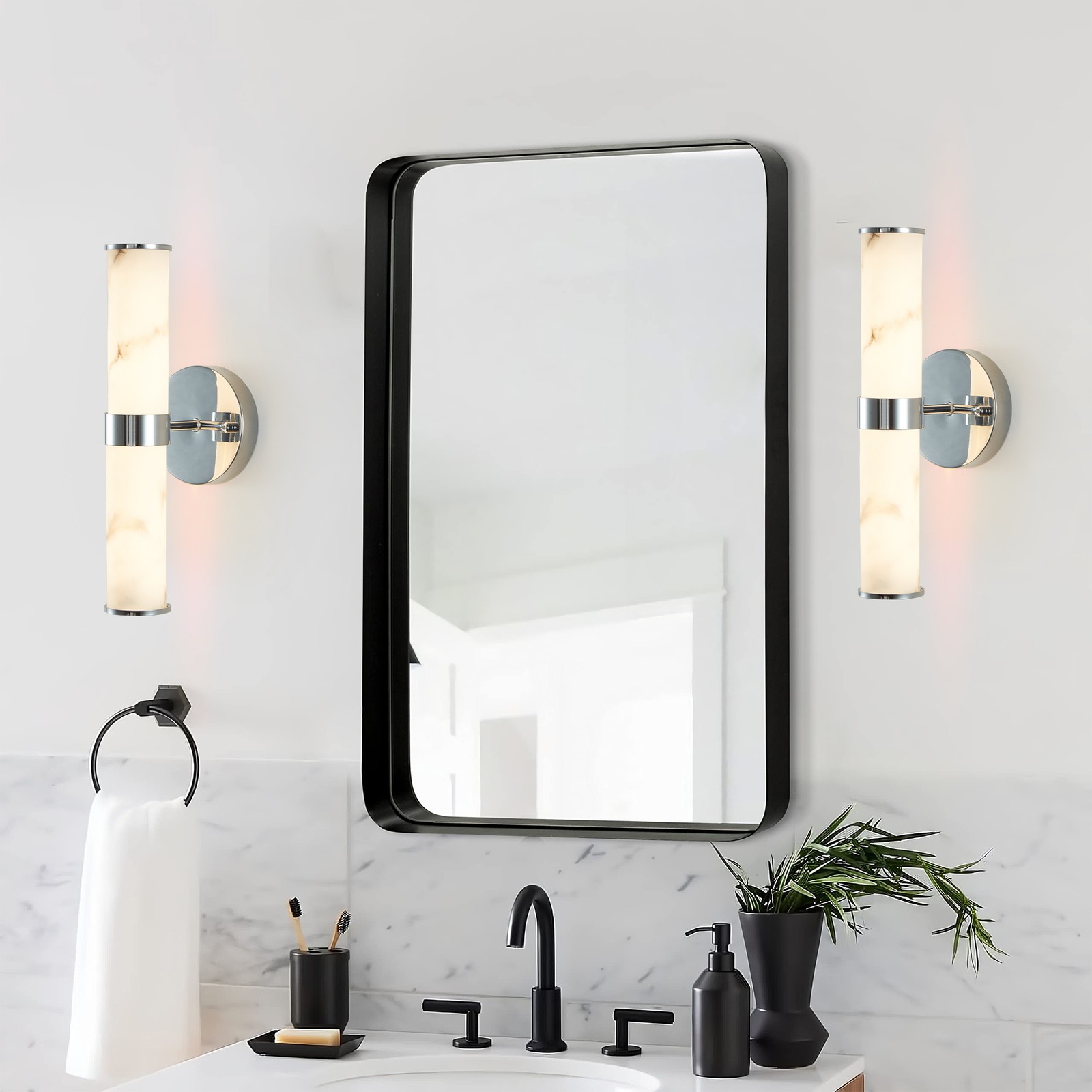 2 Pack Resin Marble Texture Indoor Wall Light Modern Chrome LED Sconce Fixtures