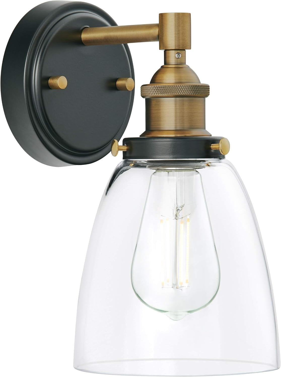 Contemporary Matte Black & Gold Wall Sconce with Clear Glass Shade for Elegance