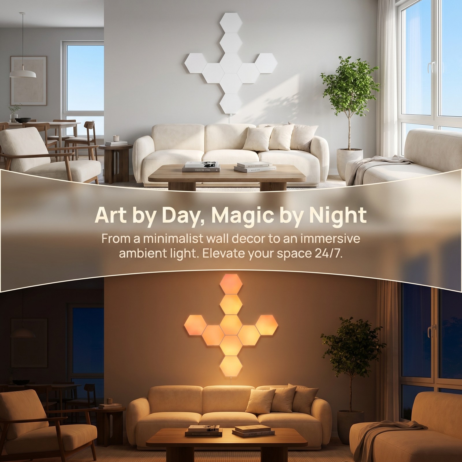 10 Pack RGB Hexagon LED Light Panels Music Sync App Remote Wall Decor Modular