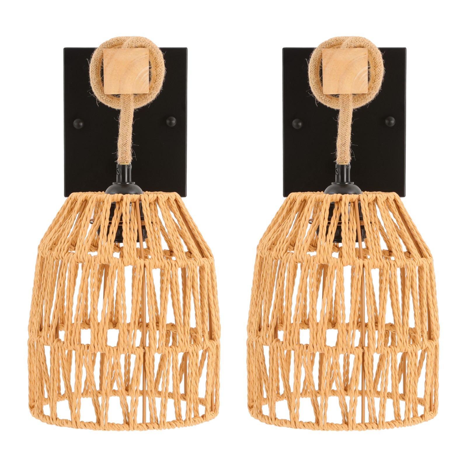 2 Pieces Boho Wall Light Staircase Wall Lamp Fixture Wood Color 110V 17*20cm