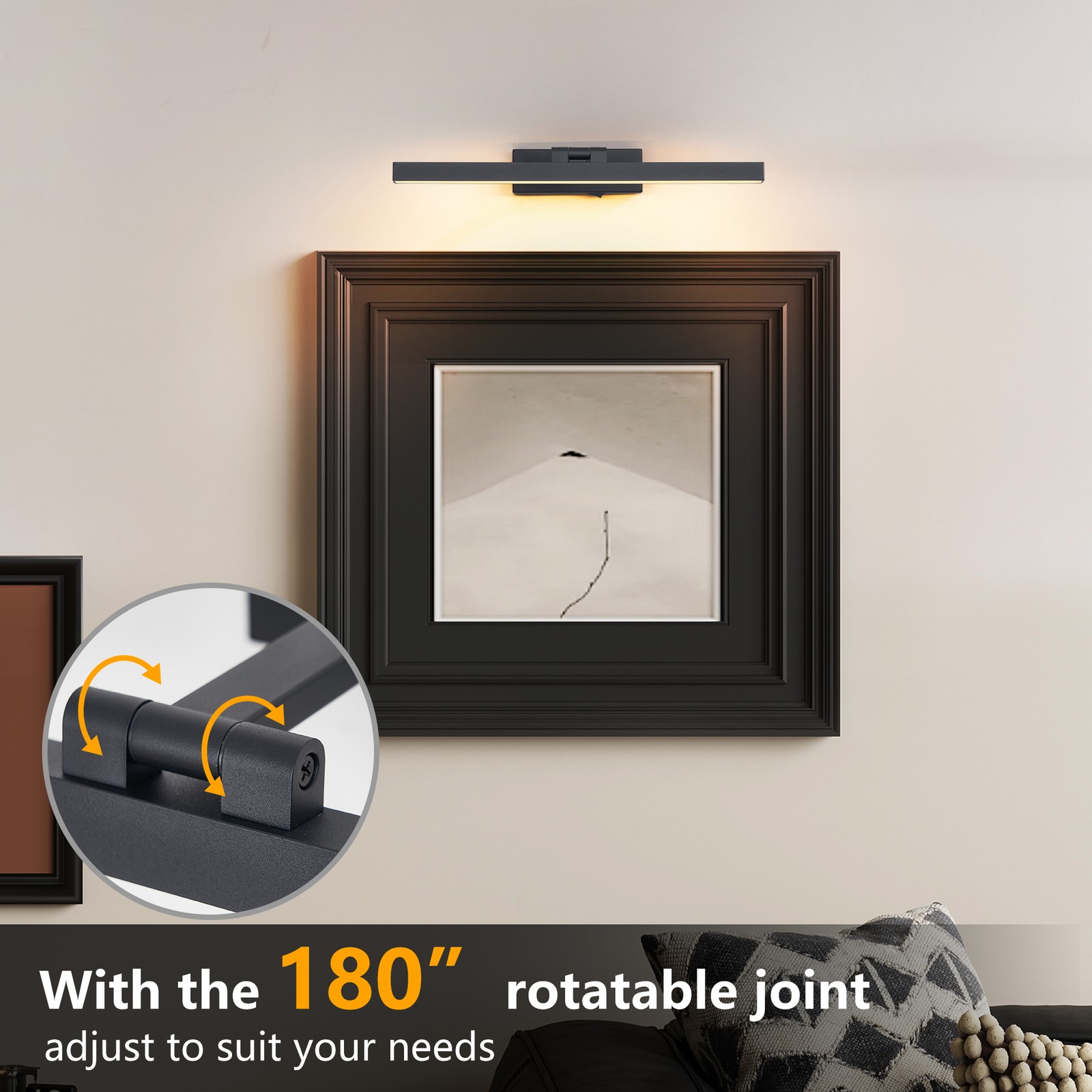 LED 16″ Picture Light 3 CCT Black Wall Sconce Battery Operated w Remote 5000mAh