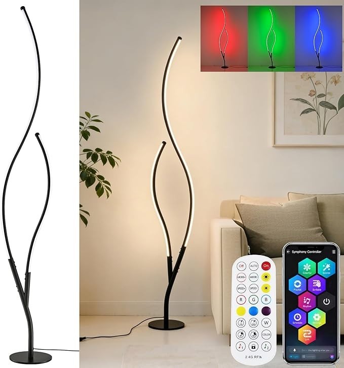 RGBWIC Floor Lamps Smart Corner Lamp APP Remote LED Lights Music Sync Black