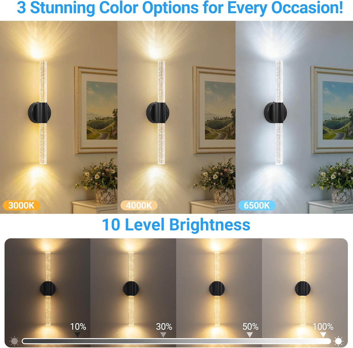 Rechargeable Magnetic Wall Sconces Set of 2 with Remote & Touch Control