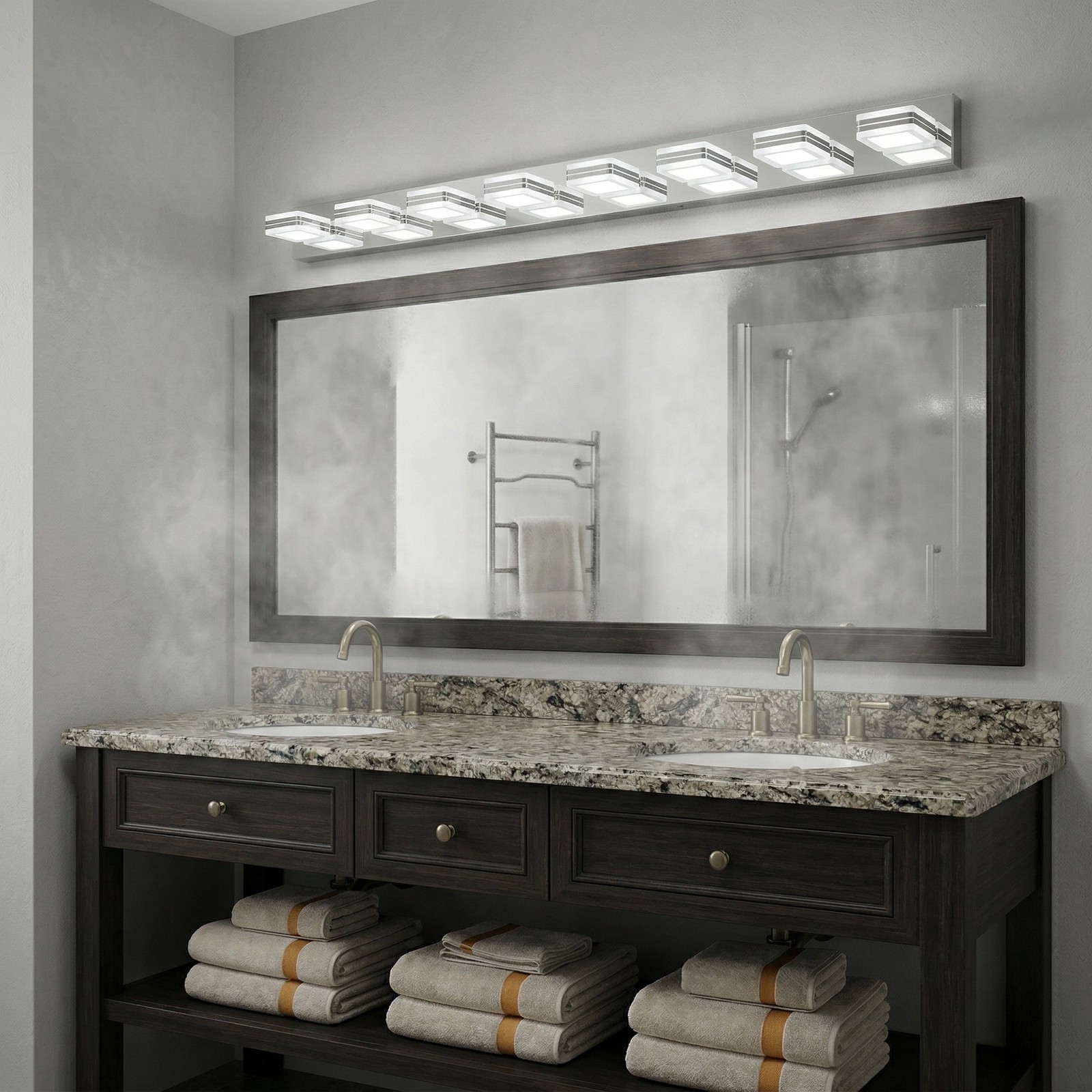 Chrome Dimmable LED Vanity Light 52 inch 8-Lights Wall Fixture Bathroom Mirror
