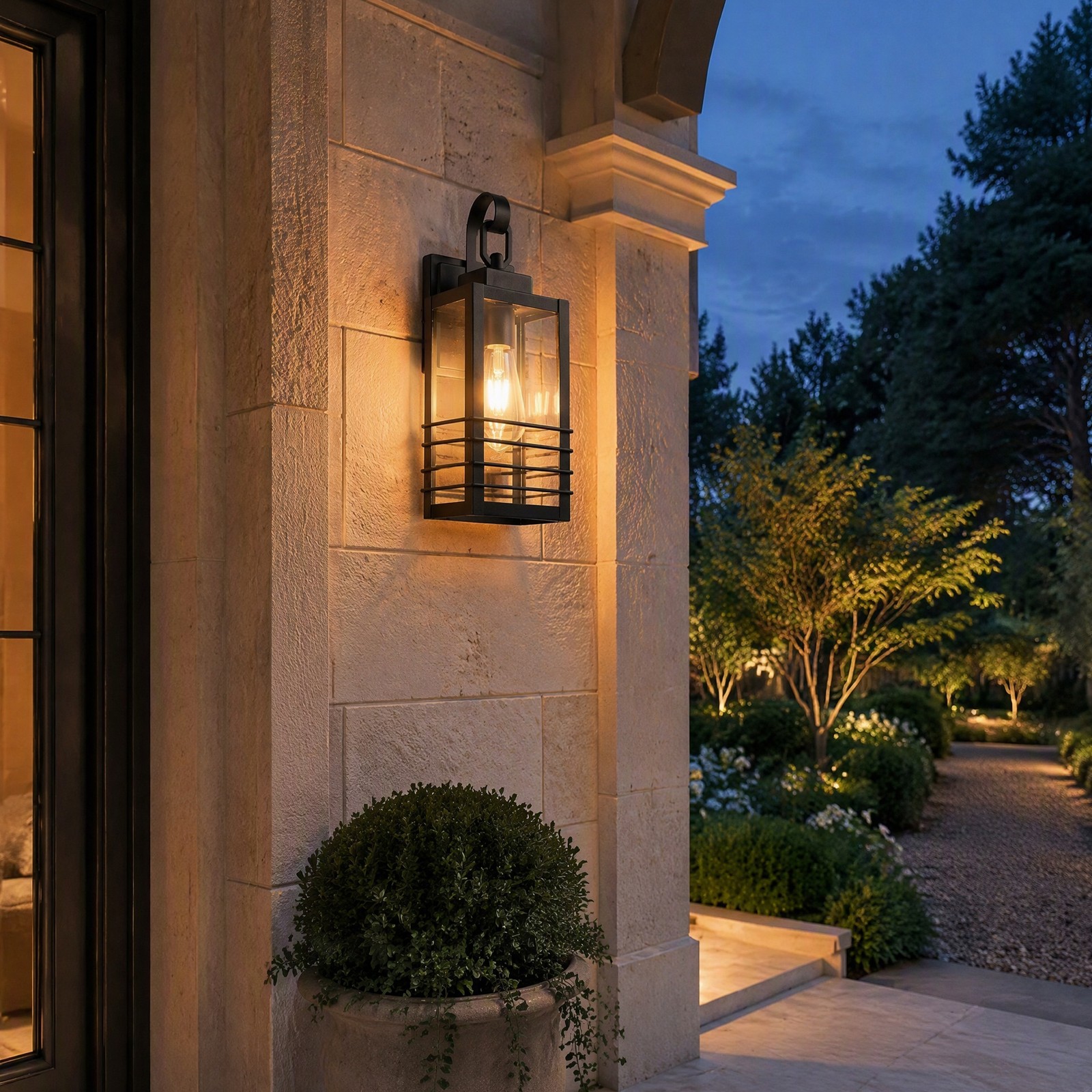 2 Pack 15″ Outdoor Porch Wall Light Modern Exterior Glass Lantern Sconce Fixture