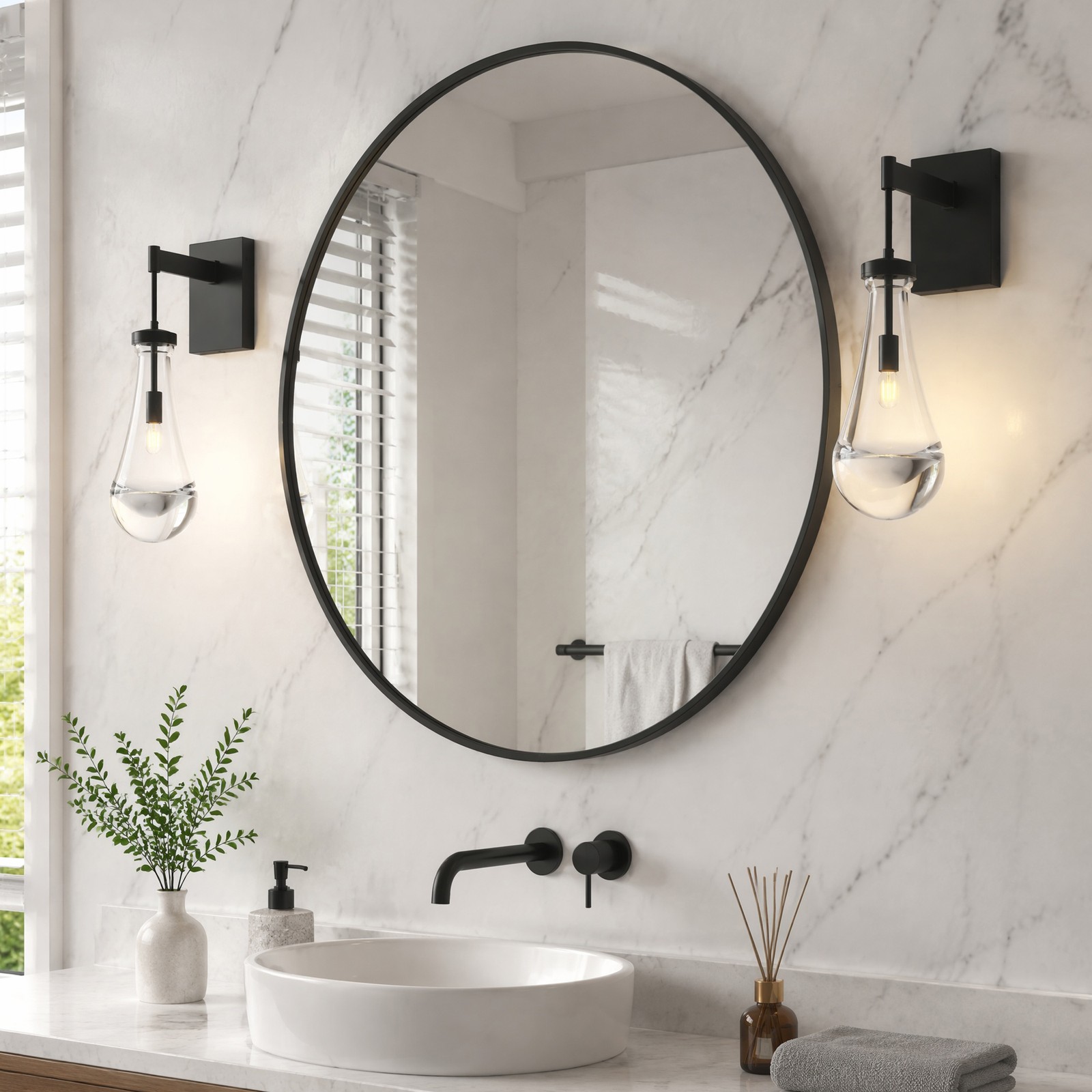 2 Pack Raindrop Solid Glass Wall Lamp Black Vanity Light Bathroom Sconce Fixture