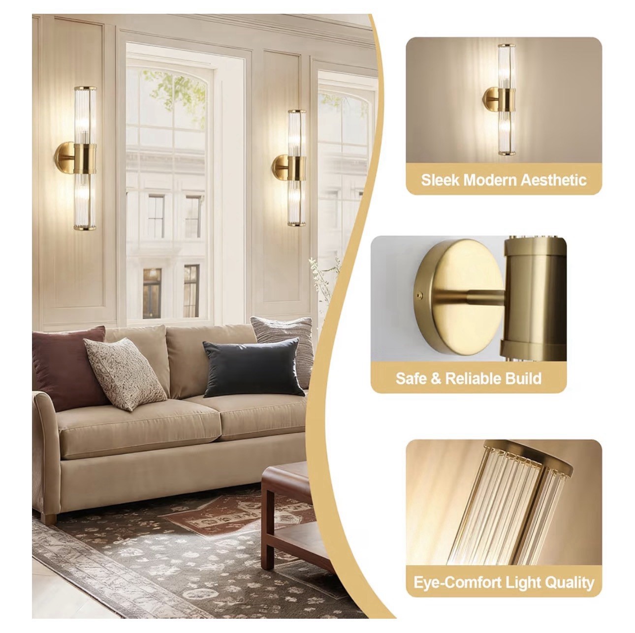 NEW ECOBRT Lighting Solution Vanity Light Brass/Glass Shade Model 1631