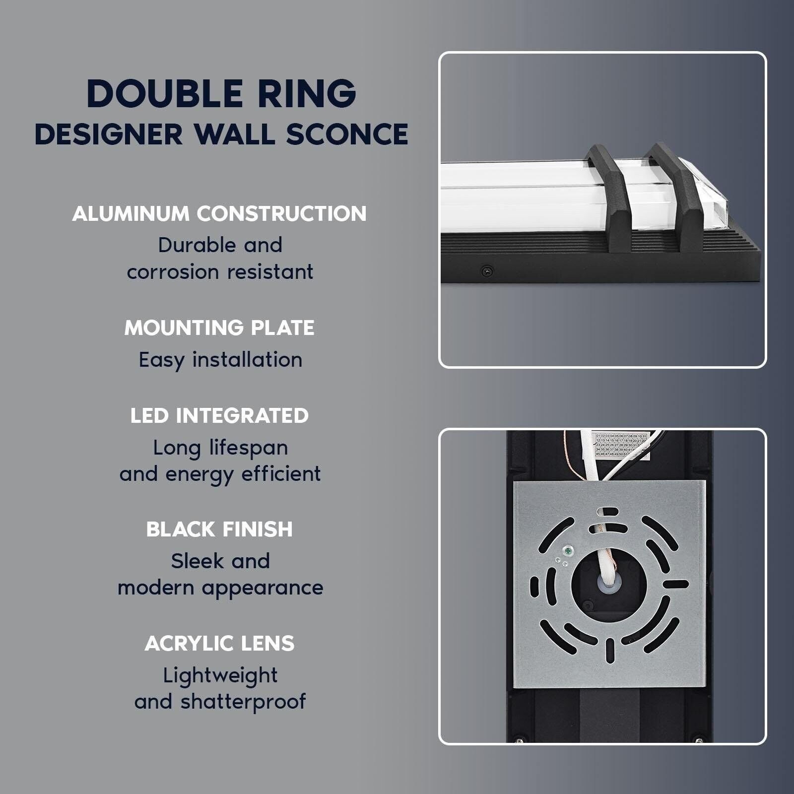 Luxrite LED Outdoor Wall Light 23.62in 3CCT 3000K-5000K 20W Black Aluminum IP65