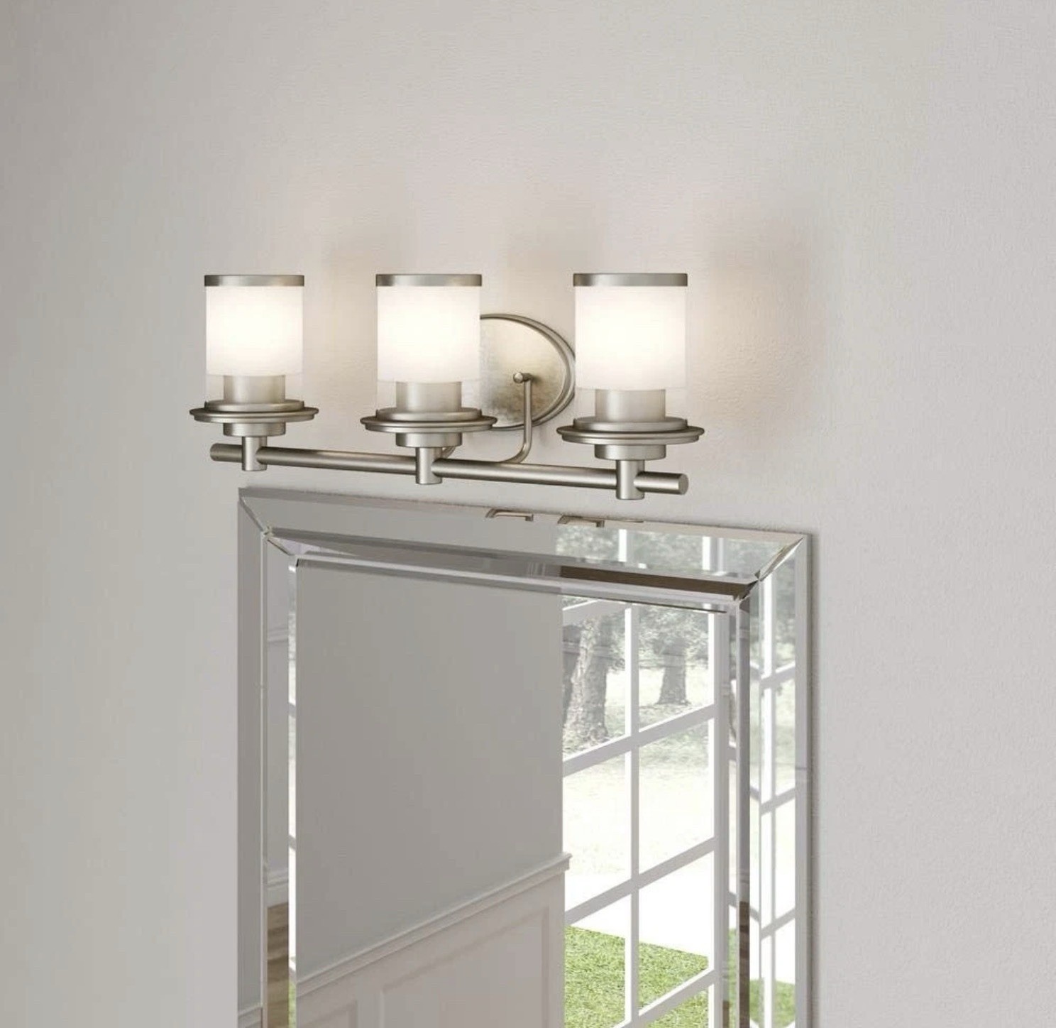 Hampton Bay Truitt 3-Light Brushed Nickel Bath Bar Light w Clear and Sand Glass