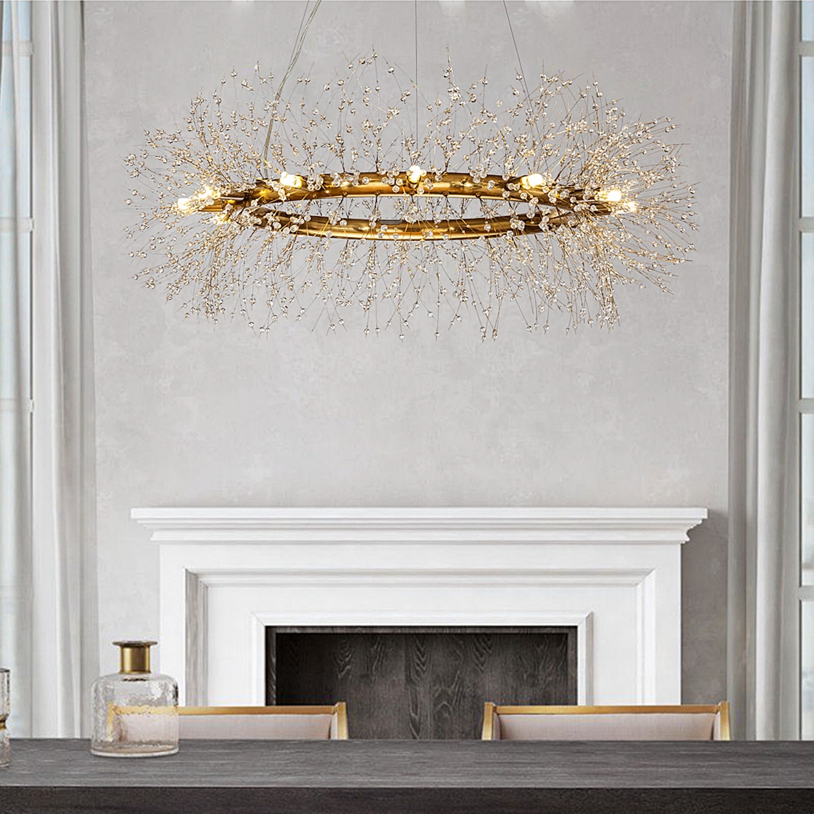OpenBox Stainless Steel Crystal Firework 12-lights Round Chandelier in Gold