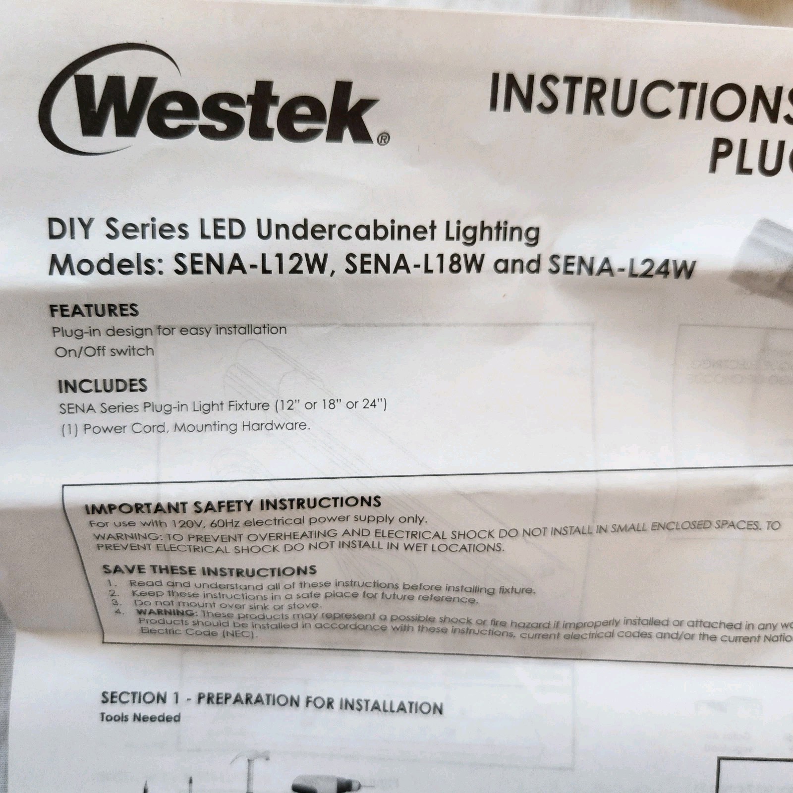 4 AmerTac Westek SENA-L18W-N1 Under Cabinet LED 1056 Lumens 10W Warm Light 3000K
