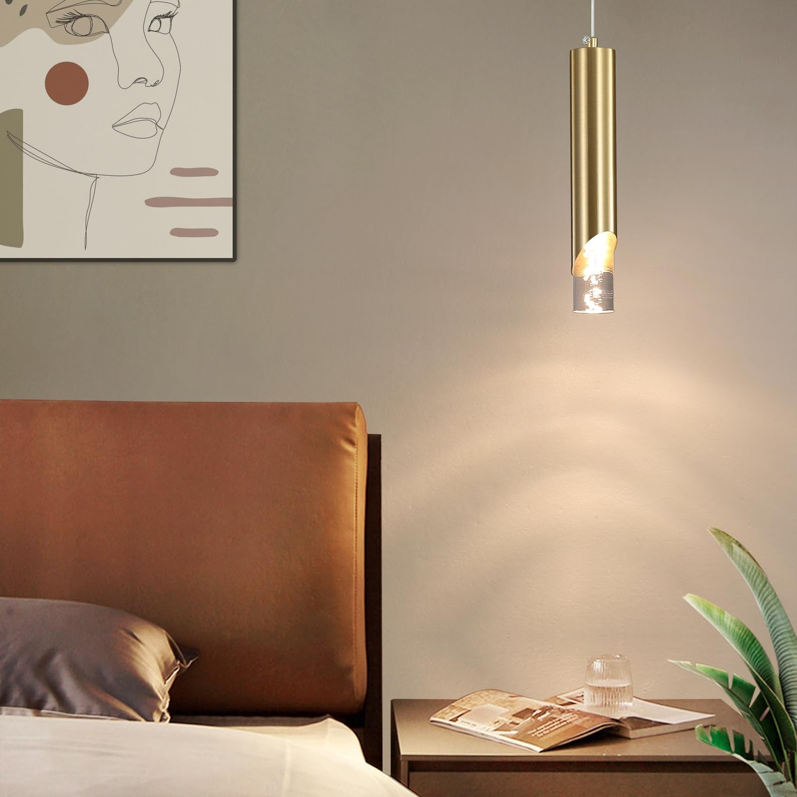 2 Pack Modern Gold Pendant Light Fixture, Acrylic Bubble Cylinder Hanging Lig…