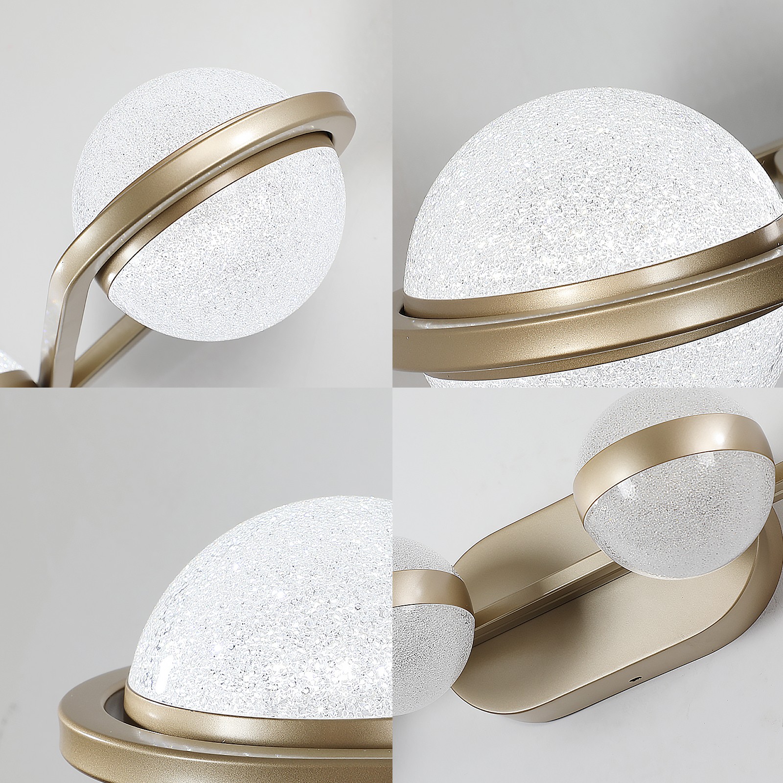 43 Inch Gold Vanity LED Light 6 Lights Fixture Crystal Sand Acrylic Shades