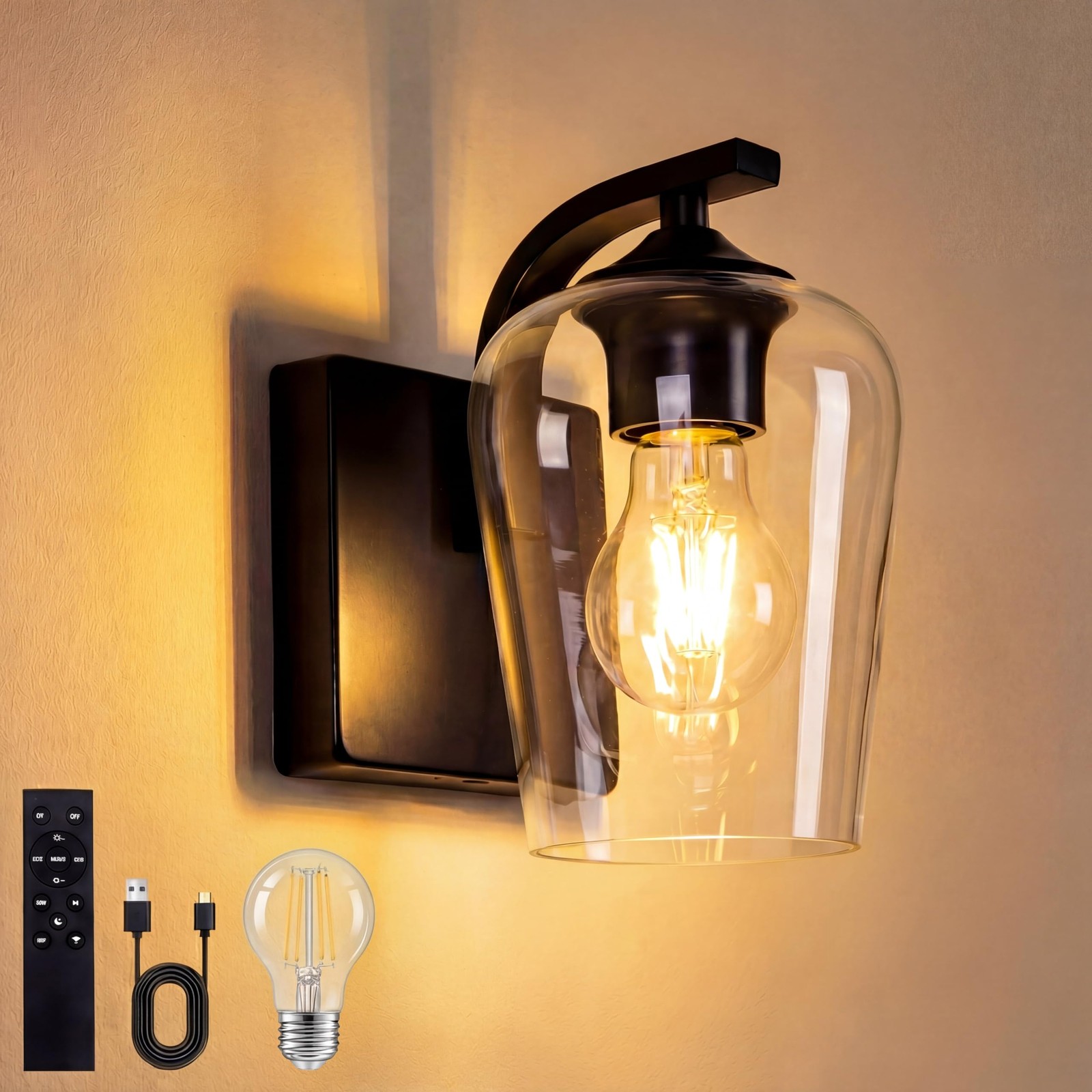SURPALIG Battery Operated Wall Sconce, Wireless, Rechargeable Wireless Wall L…