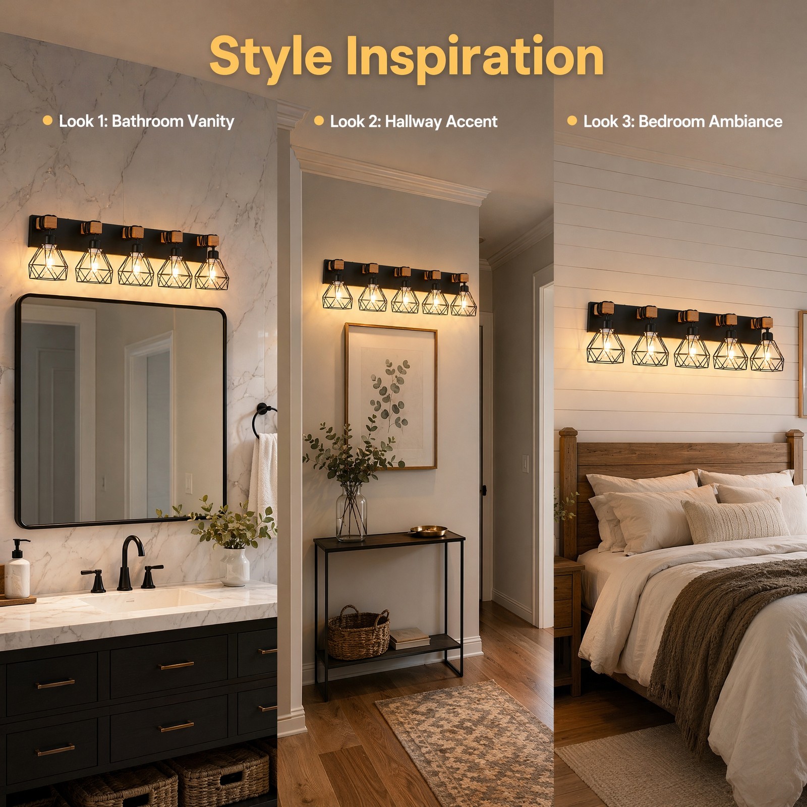 31» Metal Shade Vanity 5 Light LED Black Bathroom Mirror Wall Sconce Fixture