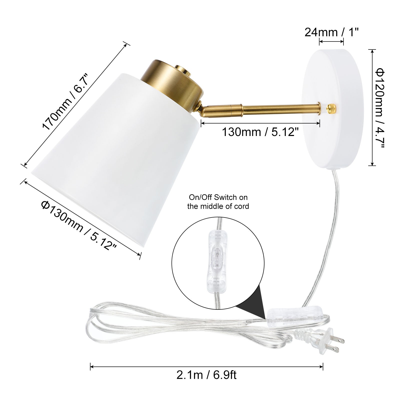 2Pack Plug in Wall Sconces with Plug-in Cord On/Off Switch for Bedside White
